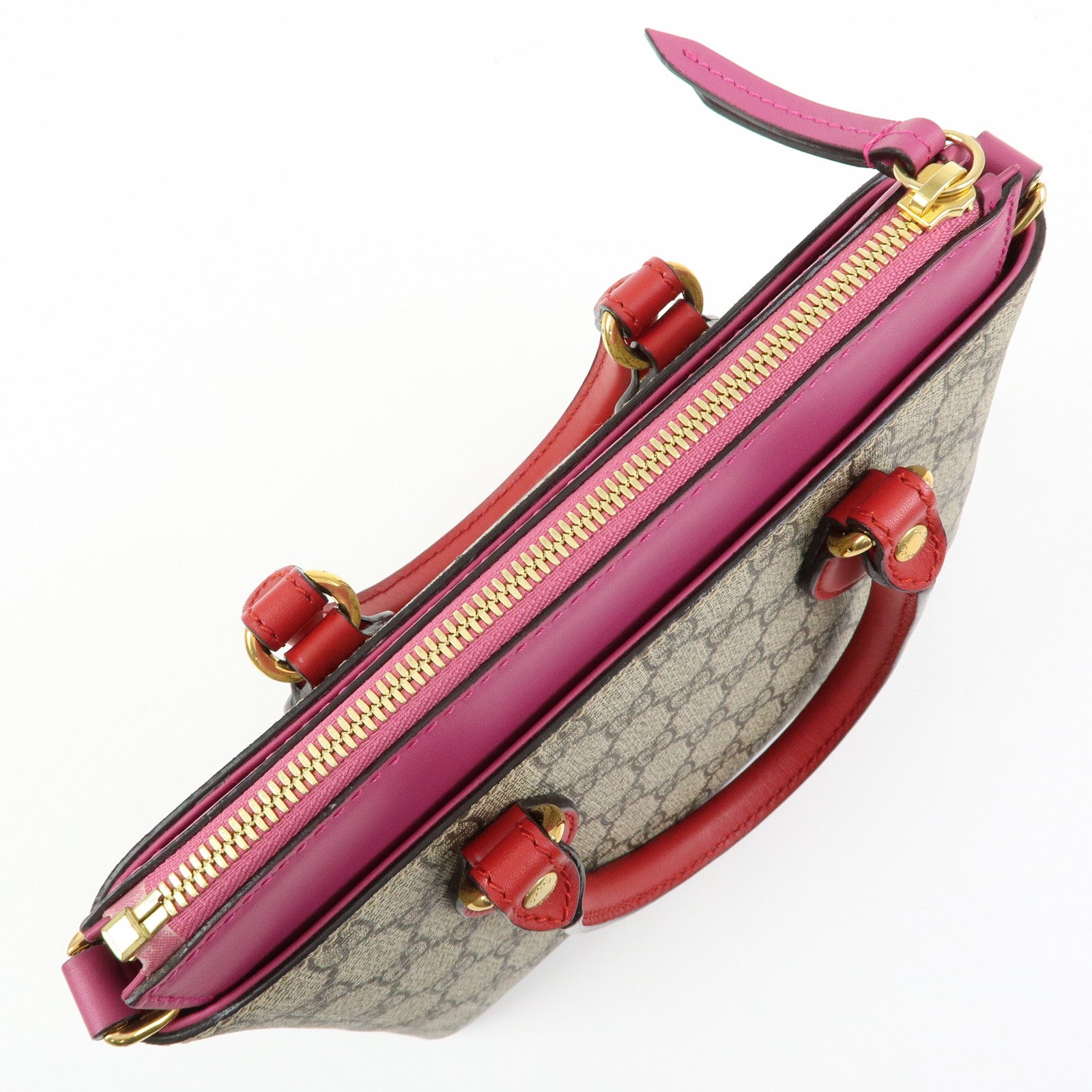 GUCCI GG Supreme Leather 2Way Bag Hand Bag Beige Pink Red 453177