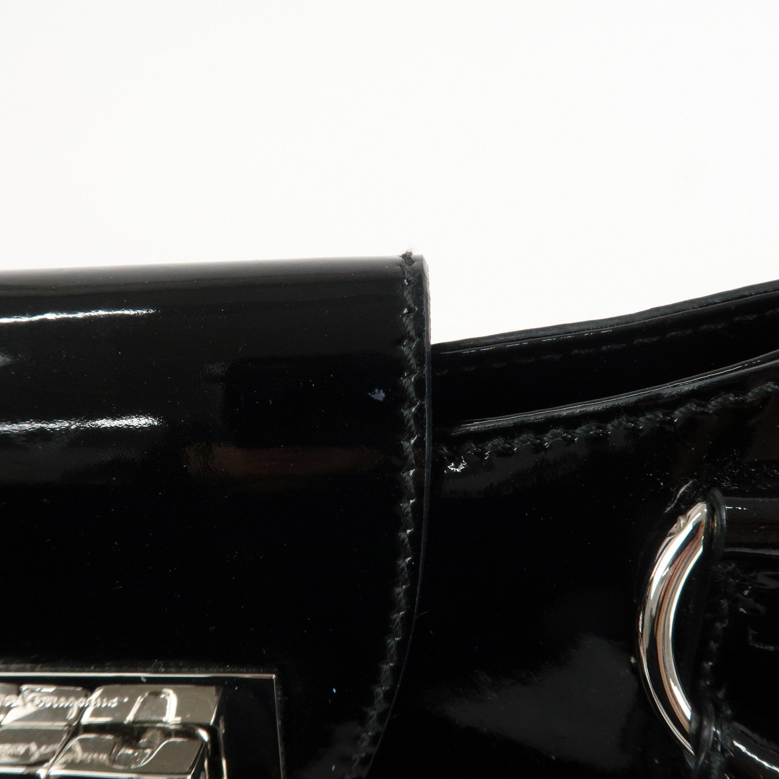 Ferragamo Gancini Patent Leather Shoulder Bag Black Silver HDW Used