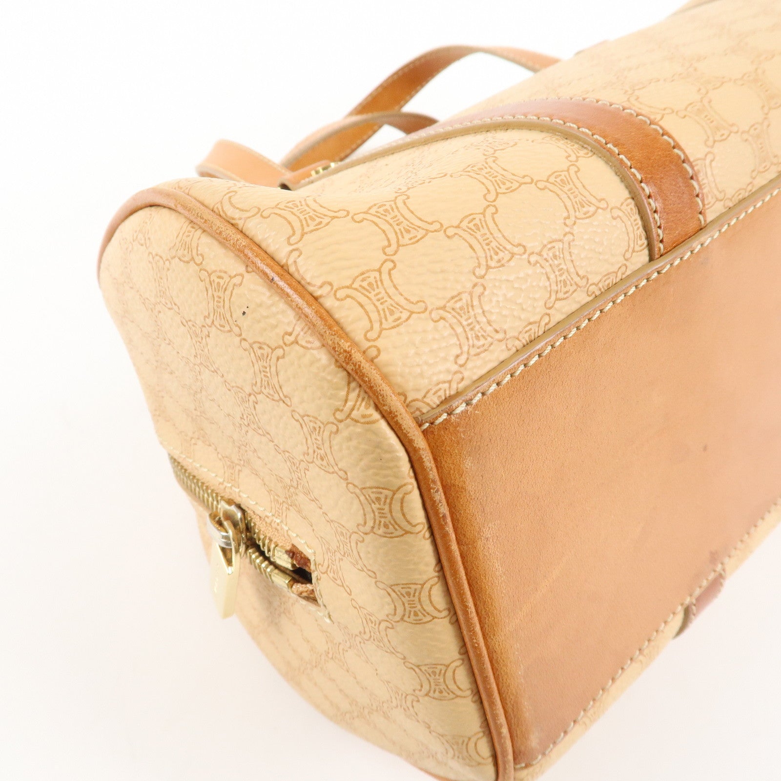 CELINE Macadam PVC Leather Mini Boston Bag Hand Bag Beige Used