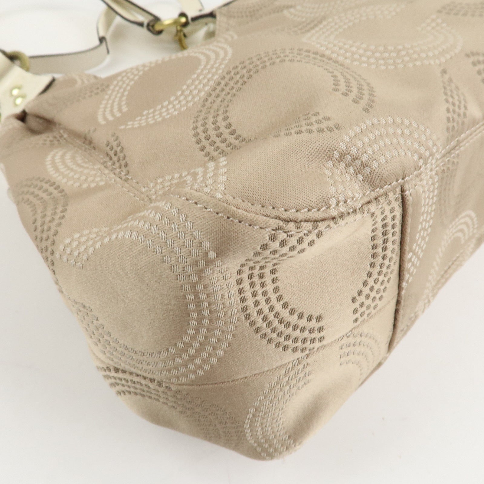 COACH Ashley Canvas Patent Leather Dot Op Art Hobo Bag Beige F21920 Used