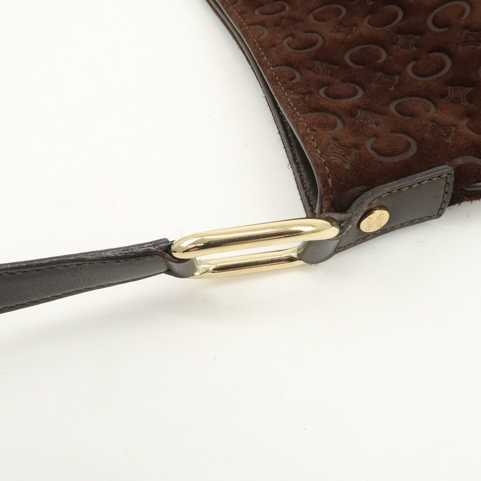 CELINE C Macadam Suede Leather Shoulder Bag Brown