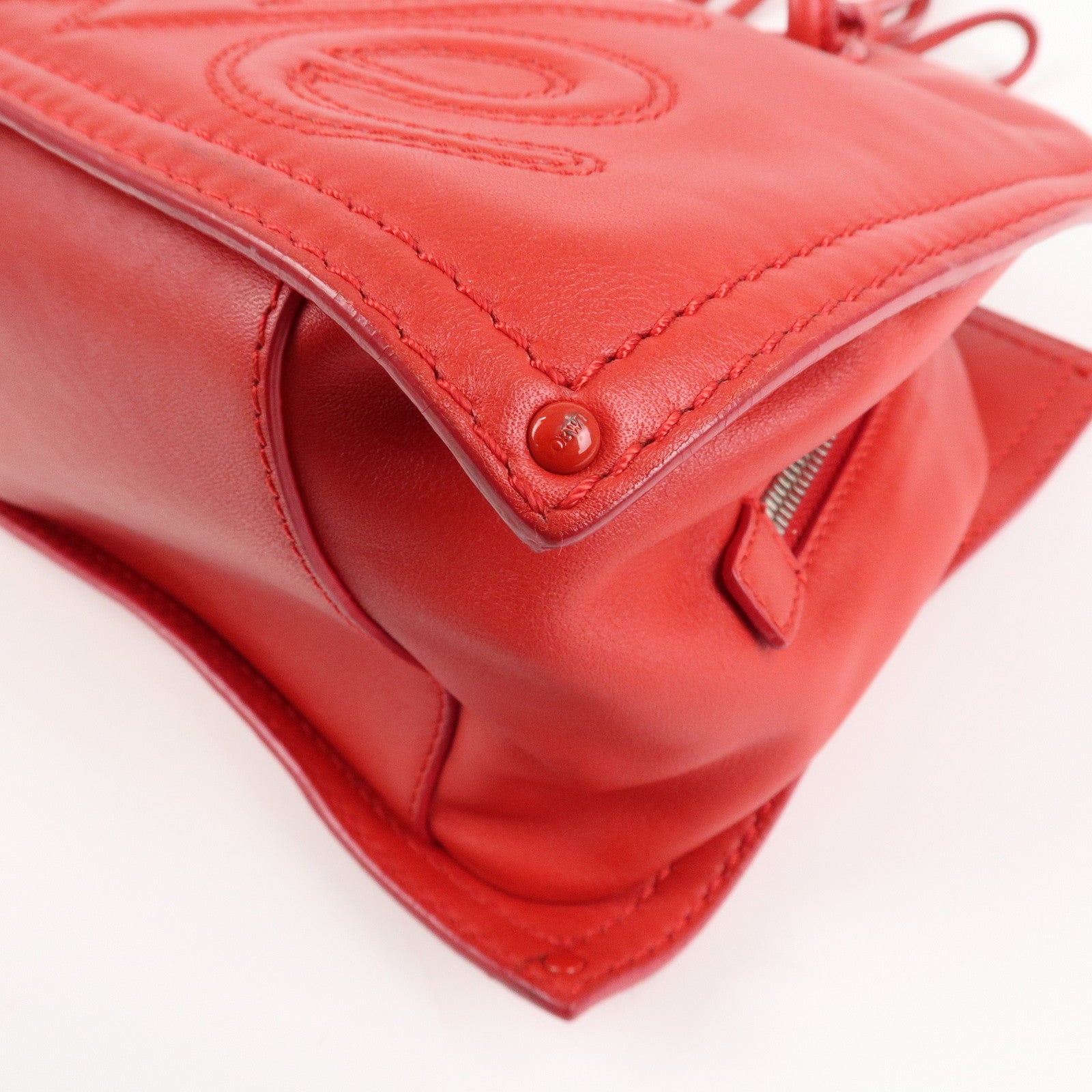 LOEWE Leather Tote Bag Shoulder Bag Hand Bag Red Used