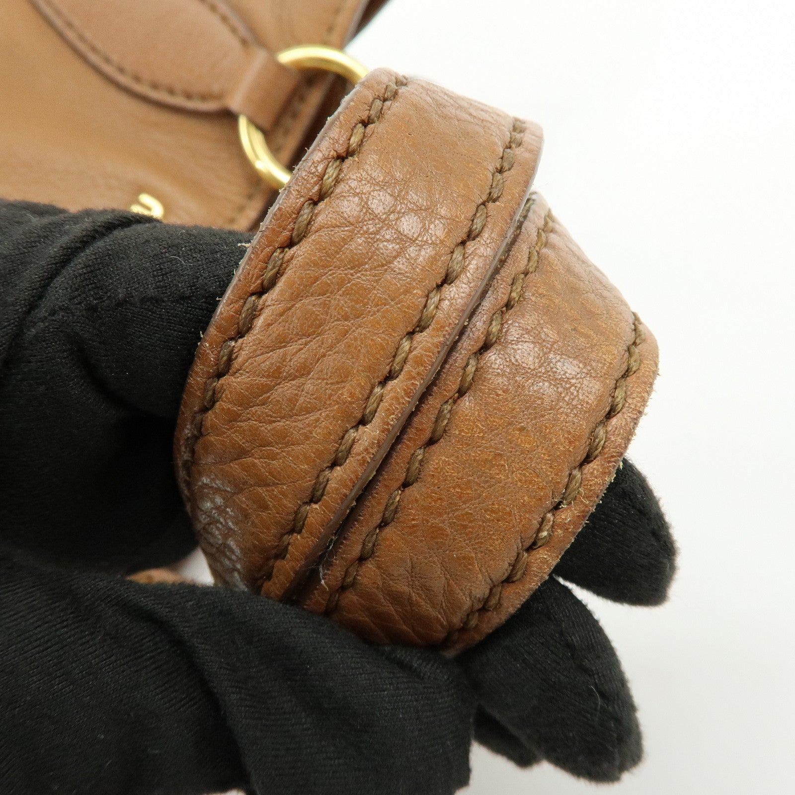 MIU MIU Leather Vitello Caribu 2Way Bag Hand Bag Brown RN0757