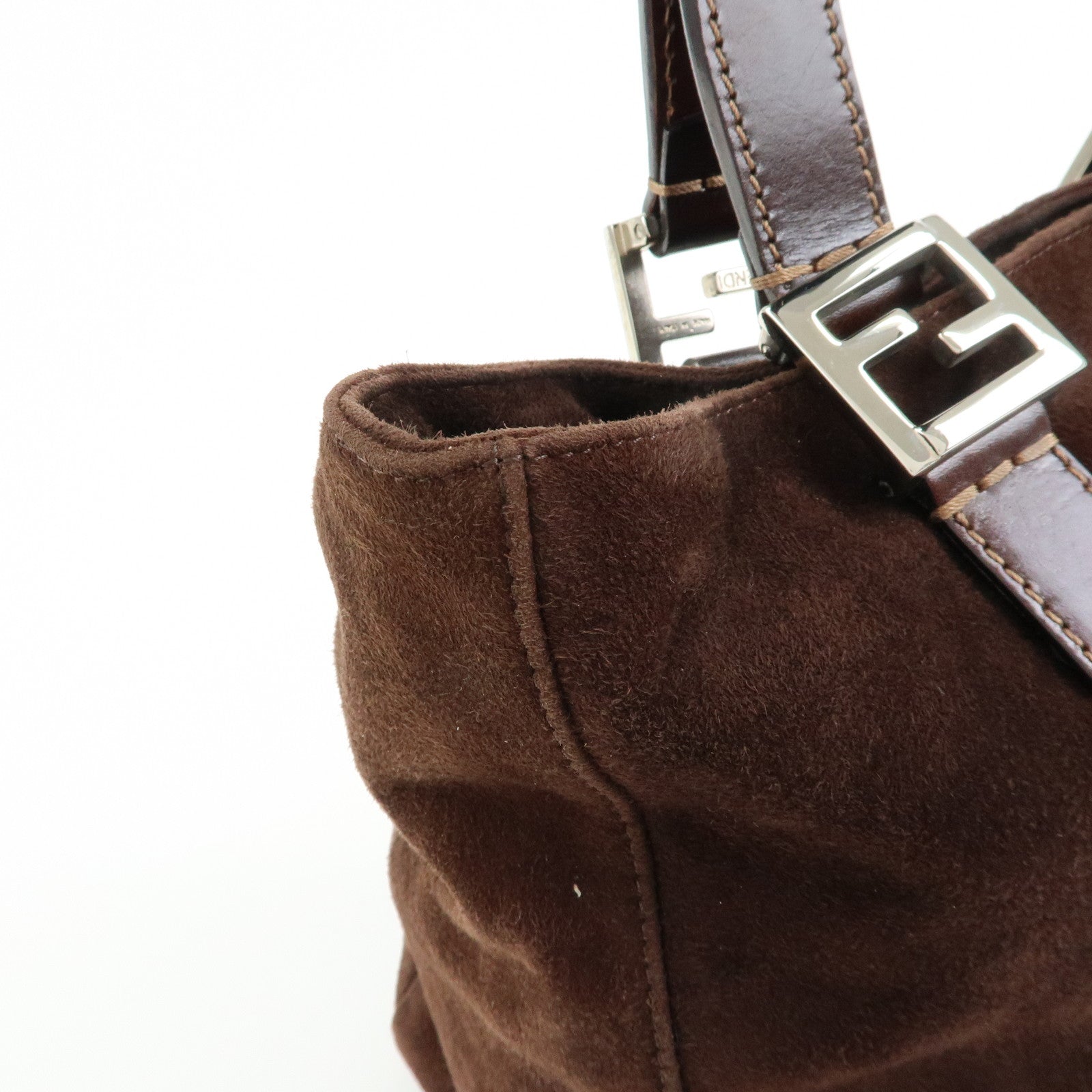 FENDI Suede Leather Tote Bag Hand Bag Brown 26329