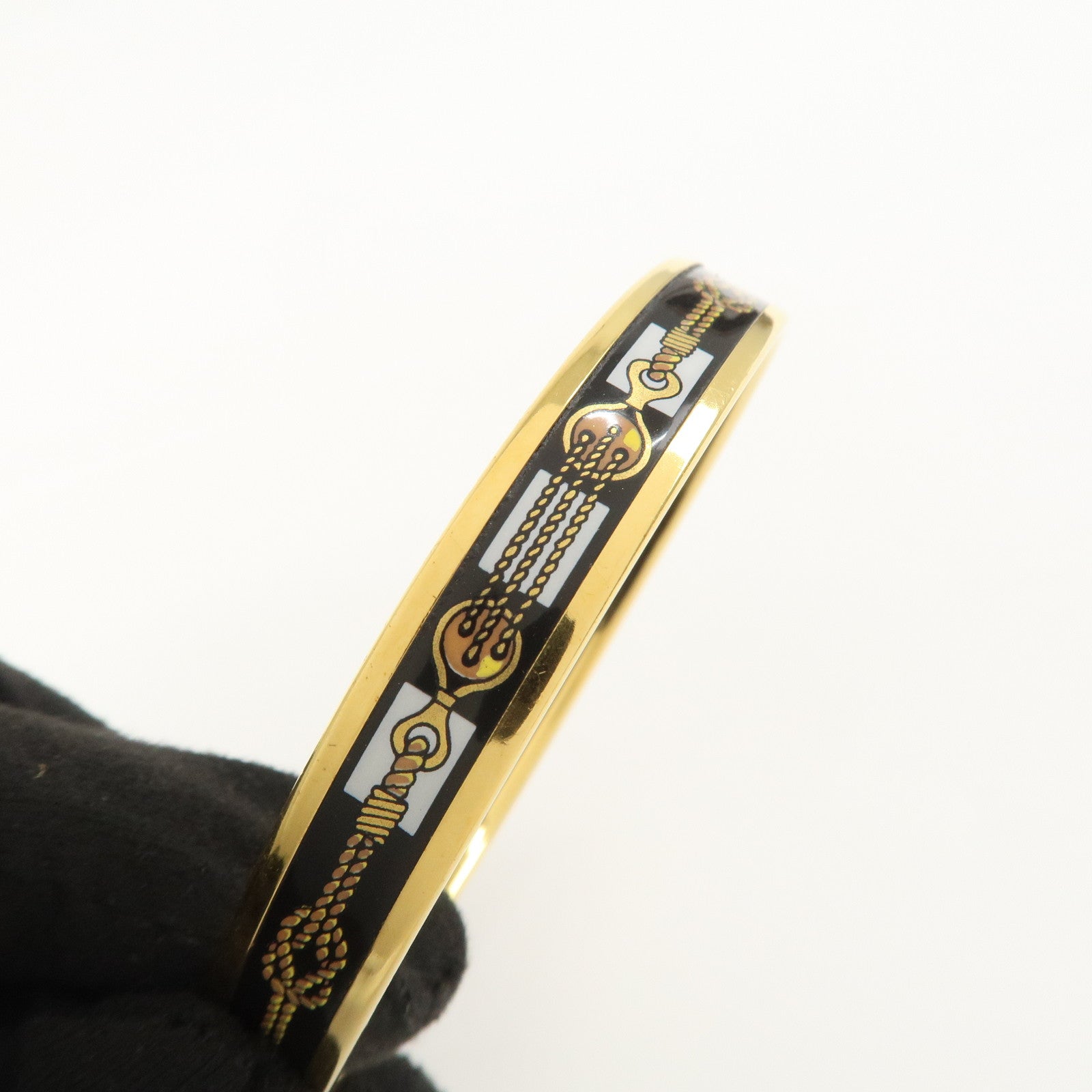 HERMES Email PM Gold Plated Bracelet Bangle Black