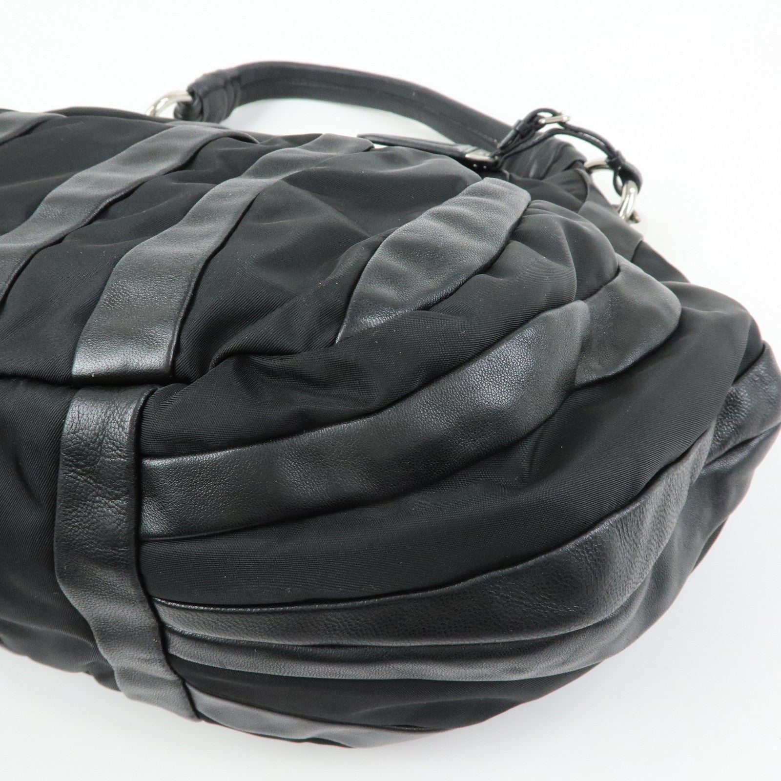 PRADA Leather Nylon Shoulder Bag Hand Bag Black BR4006