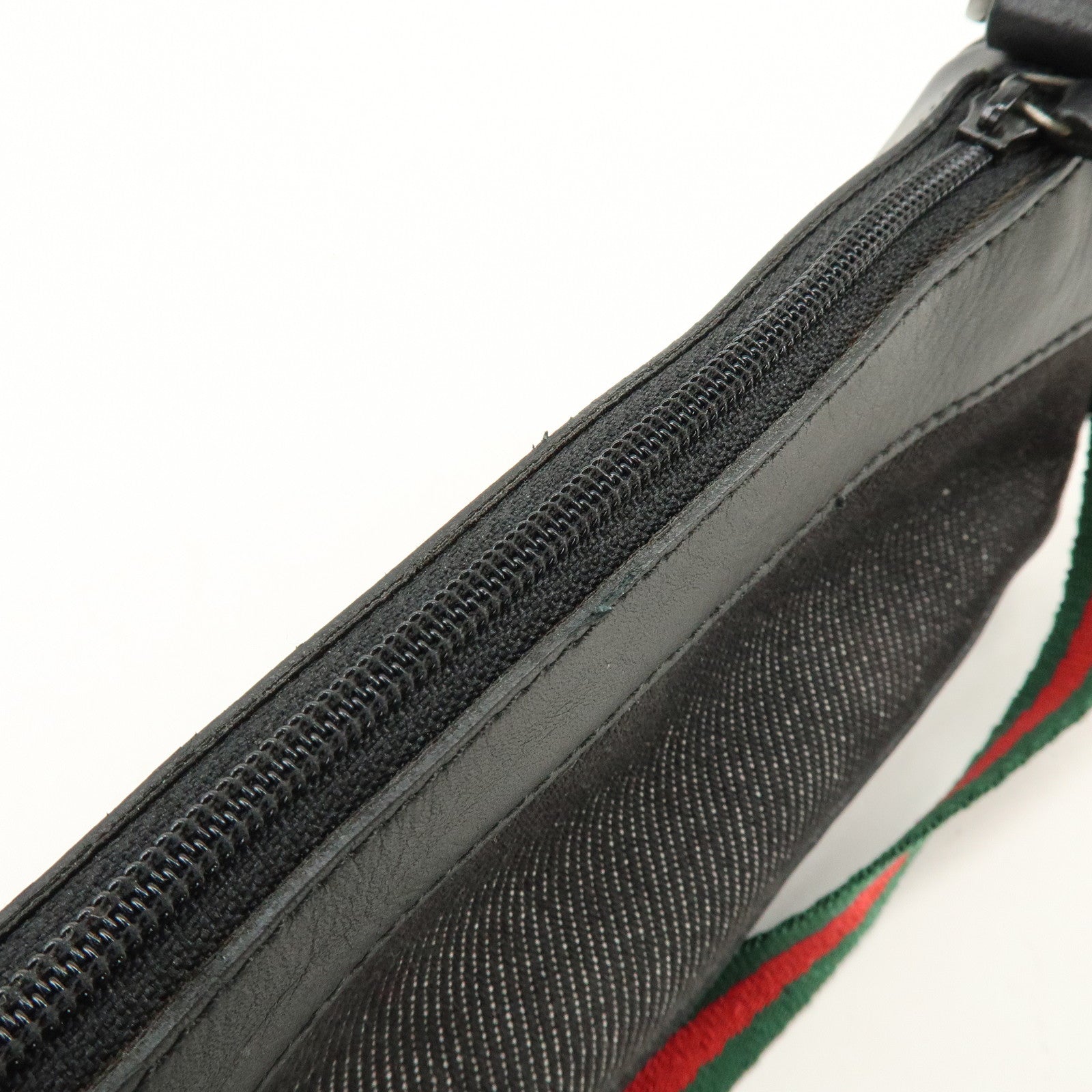 GUCCI Sherry Denim Leather Accessory Pouch Hand Bag Black 92820