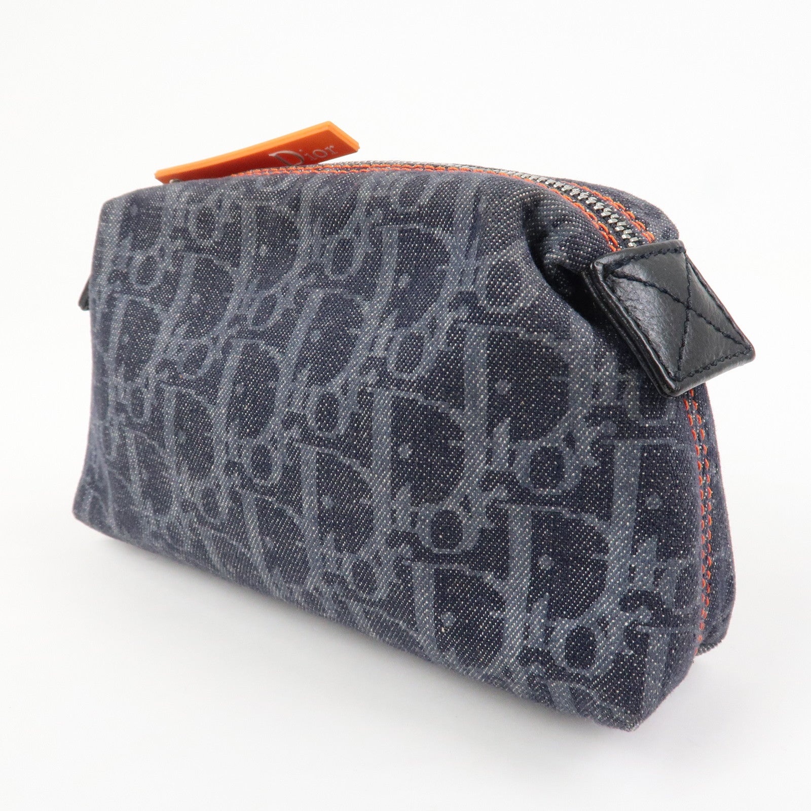 Christian Dior Denim Cosmetic Pouch Indigo Blue Orange