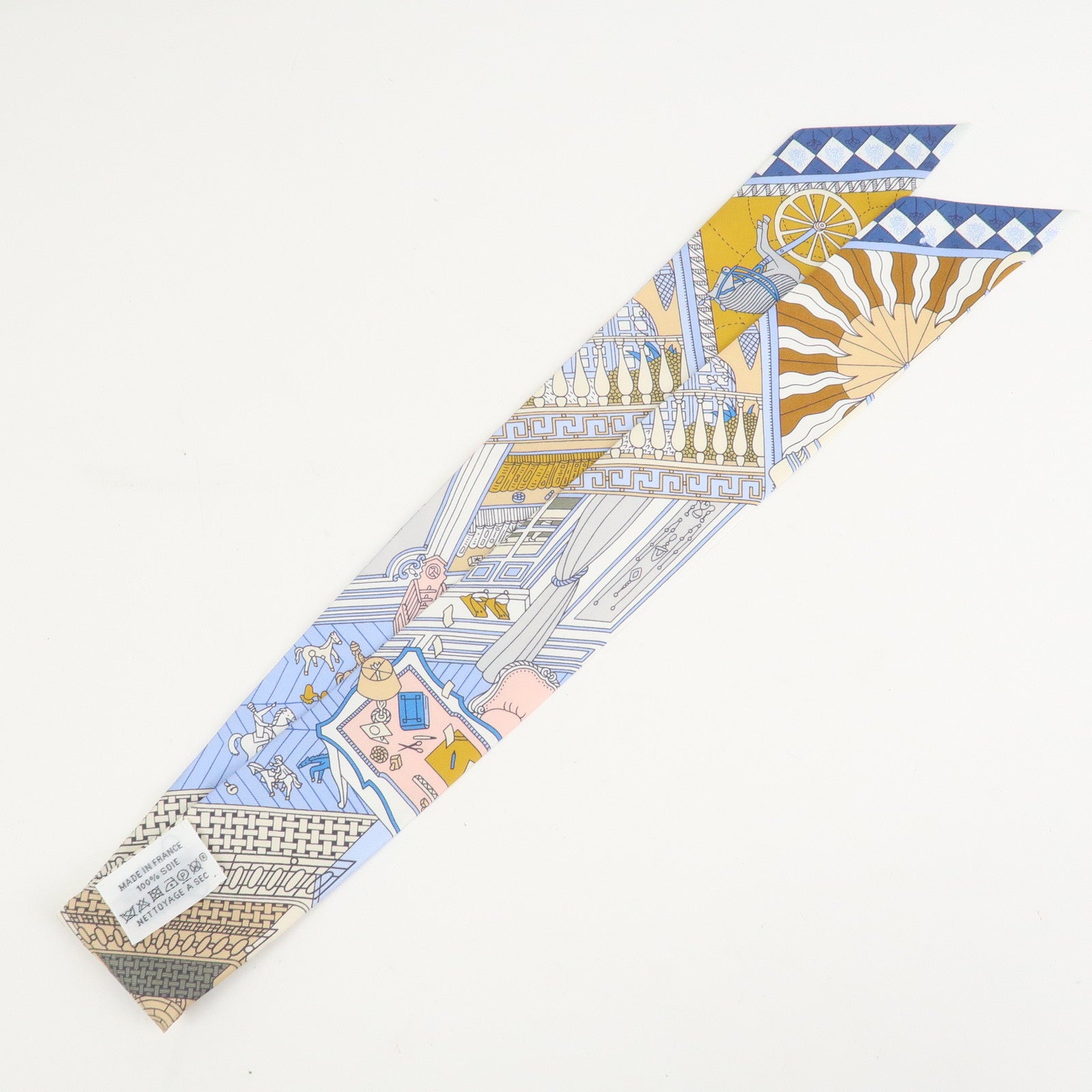 HERMES Silk 100% Twilly OBJETS DE CURIOSITE Scarf Blue Multicolor