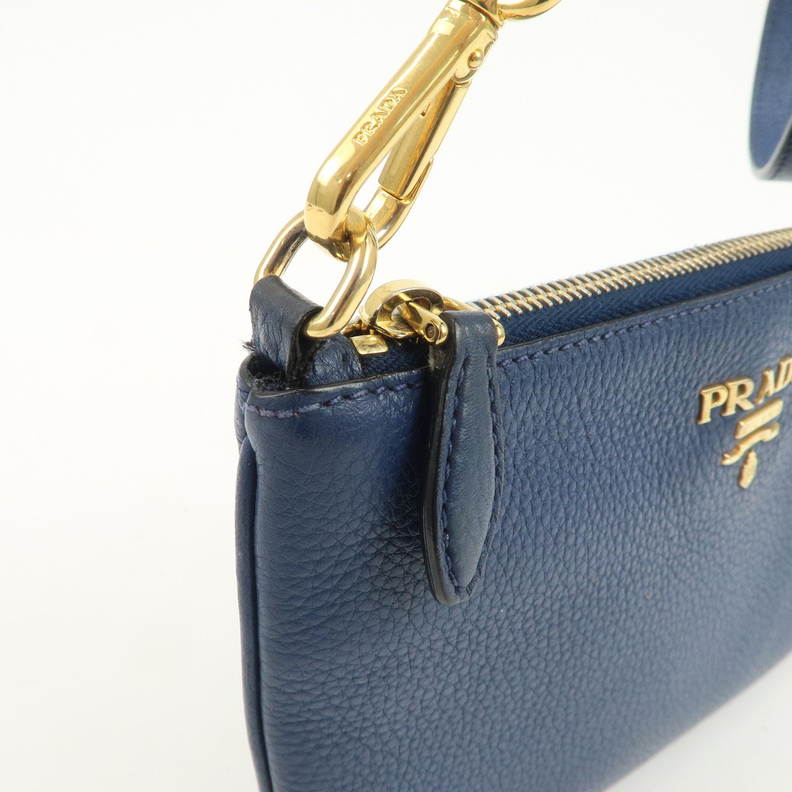 PRADA Logo Leather Shoulder Bag Crossbody Bag Blue 1BH013