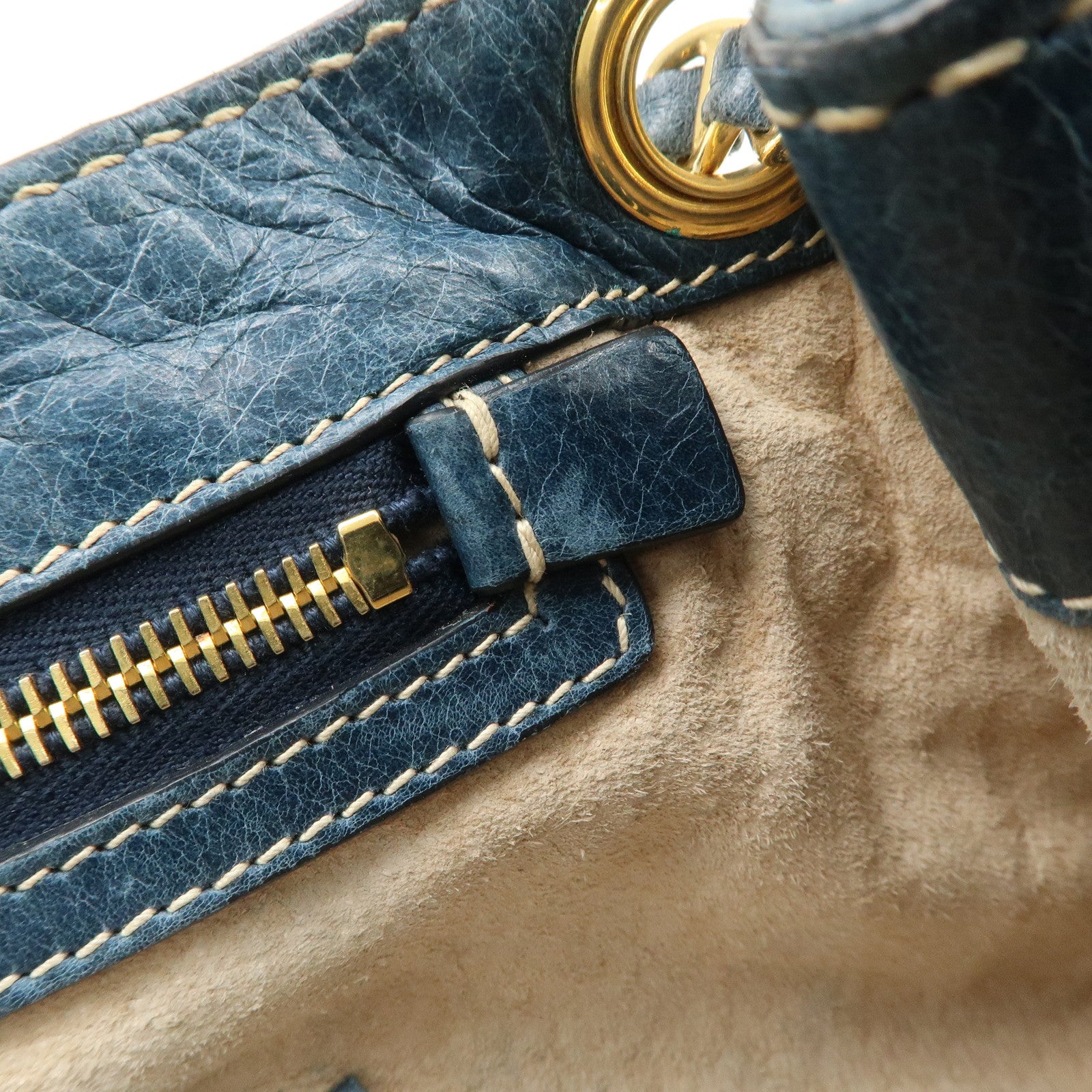 PRADA Leather Chain Shoulder Bag Blue Gold Hardware BR4659 Used