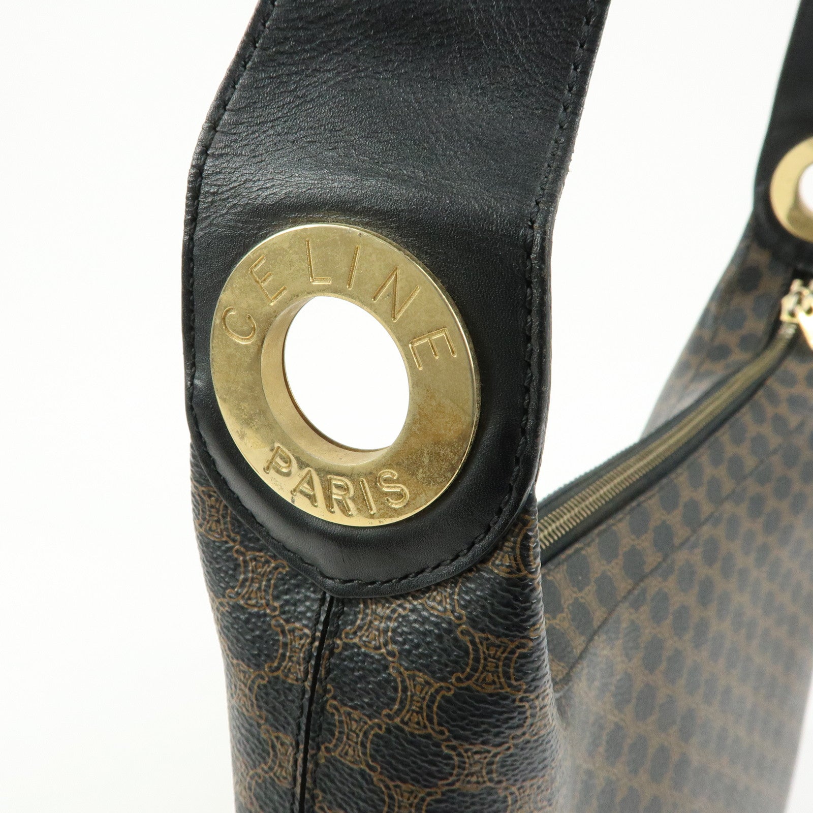 CELINE Macadam PVC Leather Shoulder Bag Crossbody Bag Black Brown