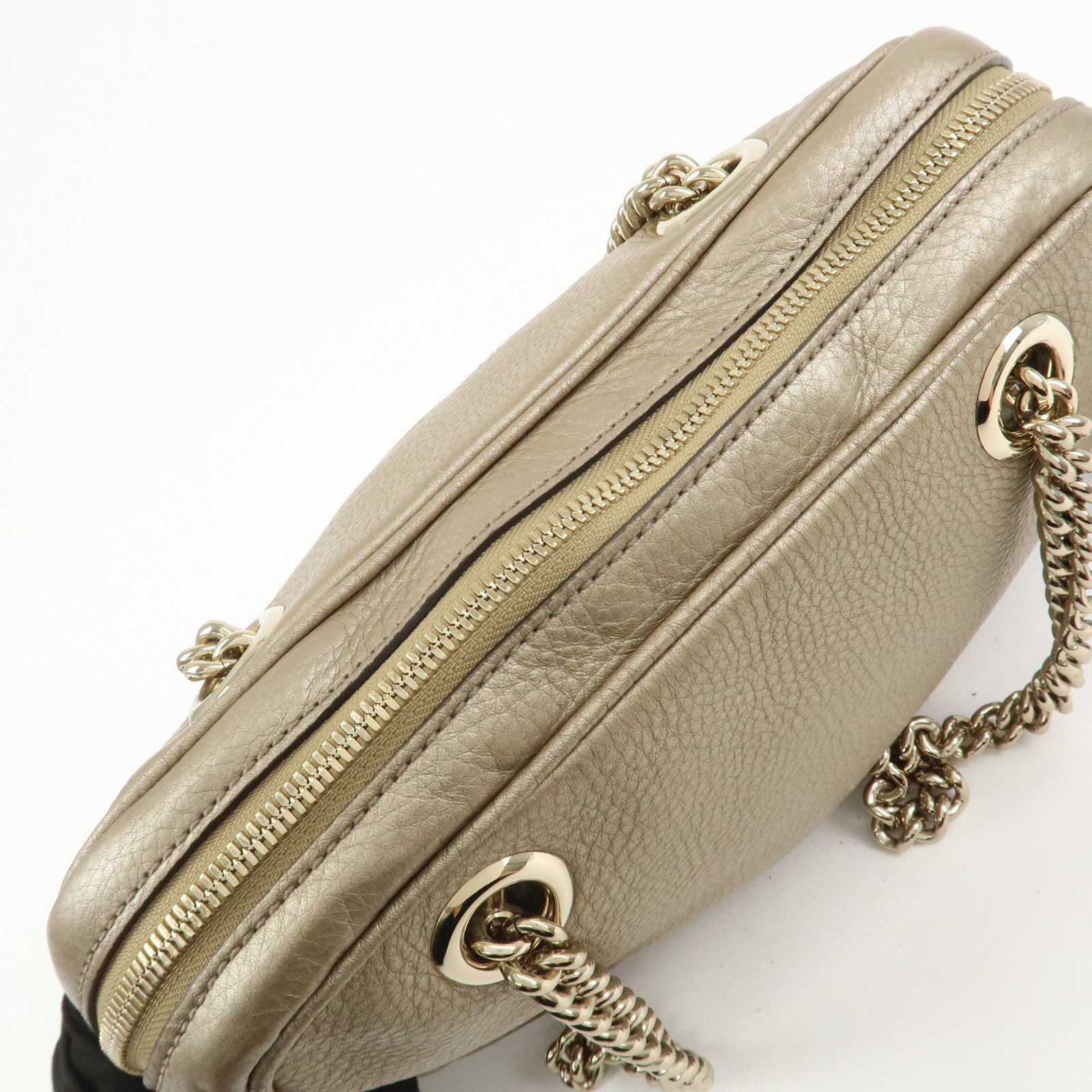 GUCCI SOHO Interlocking G Leather Shoulder Bag Metallic Brown 308983