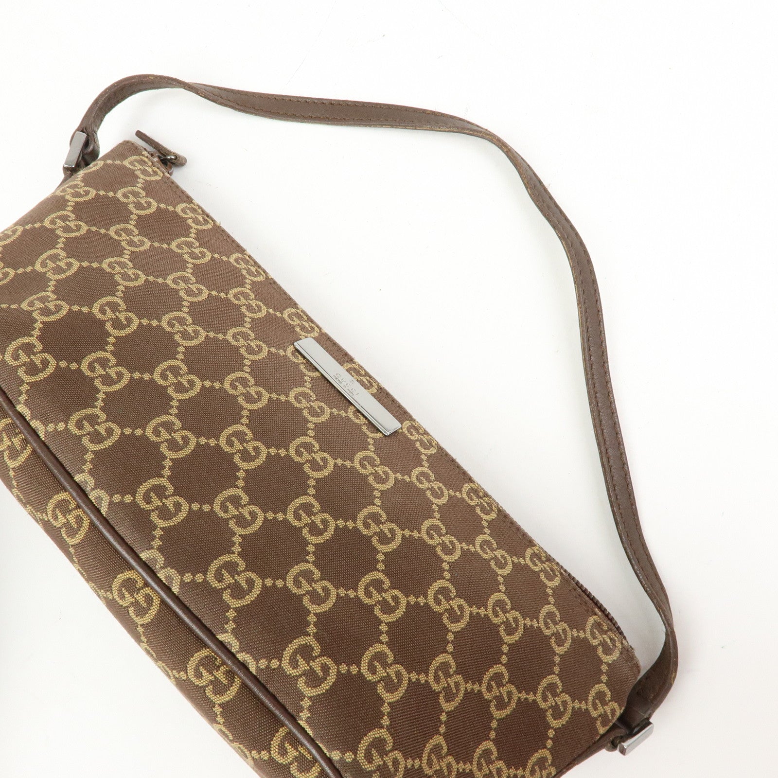 GUCCI Boat Bag GG Canvas Accessory Pouch Hand Bag Brown 039.1103