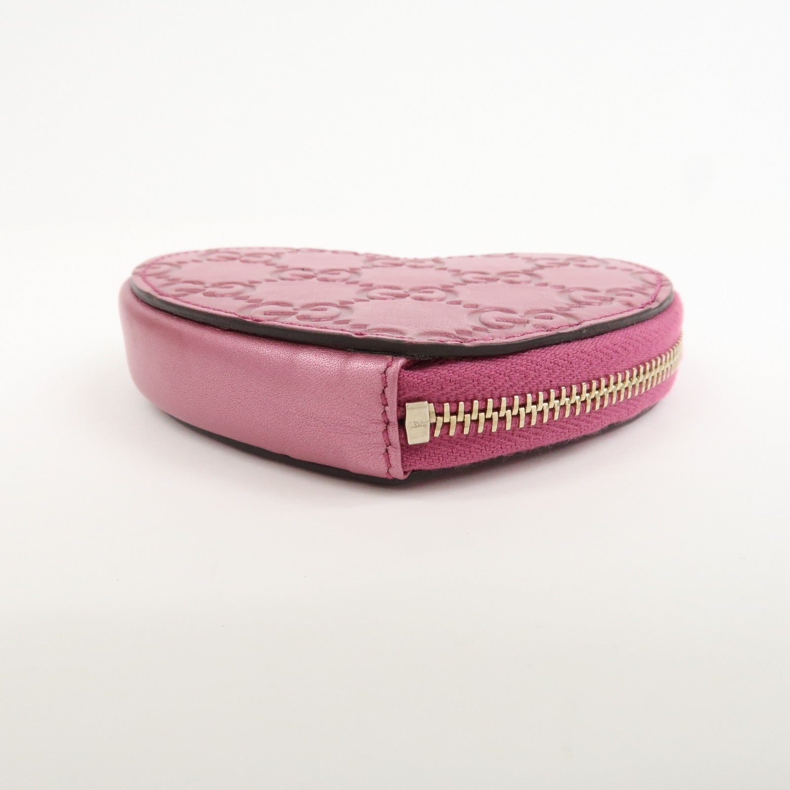 GUCCI Lovely Heart Guccissima Leather Coin Case MetallicPink 152615