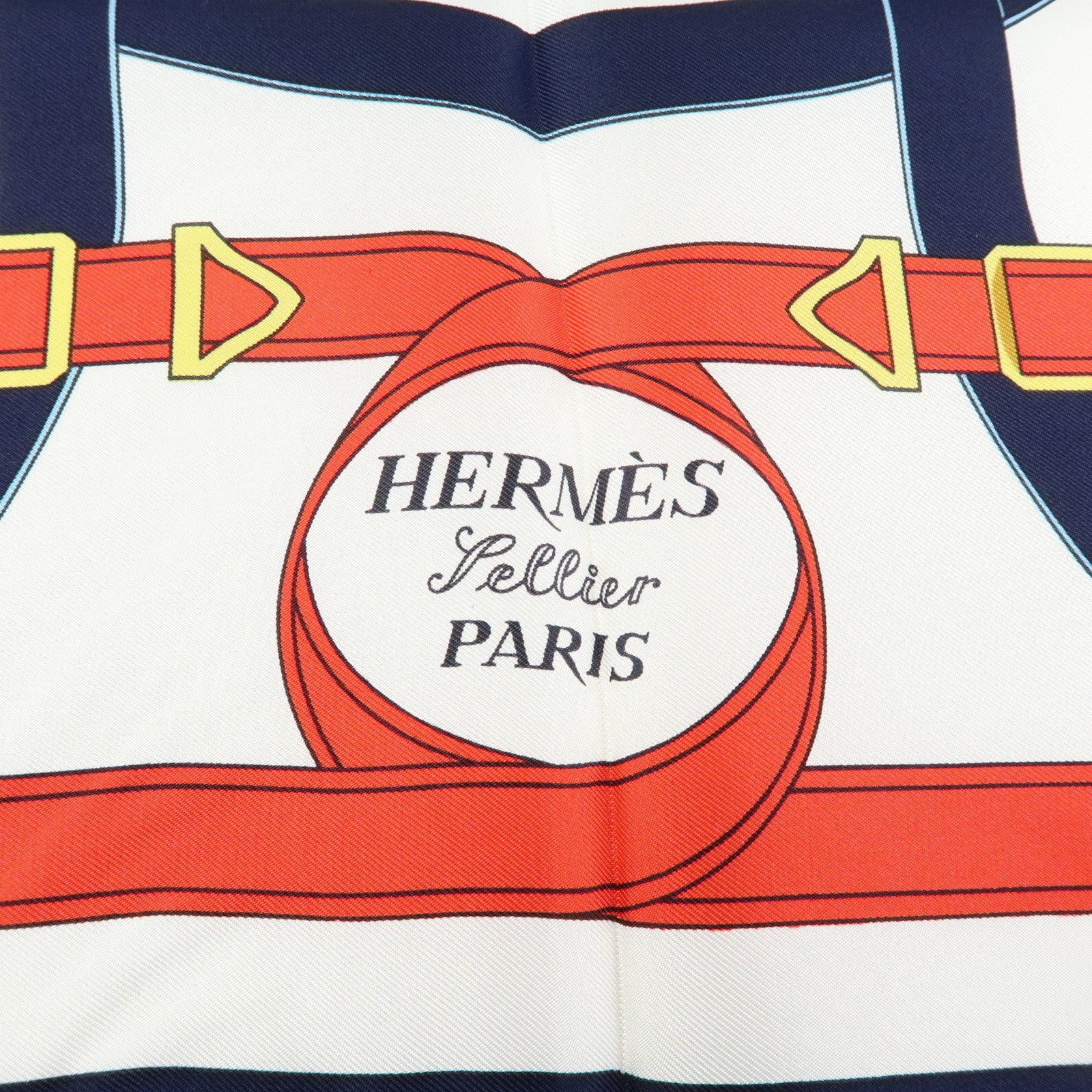 HERMES Carre 90 Silk 100% Scarf Eperon d'or White Navy Red Yellow
