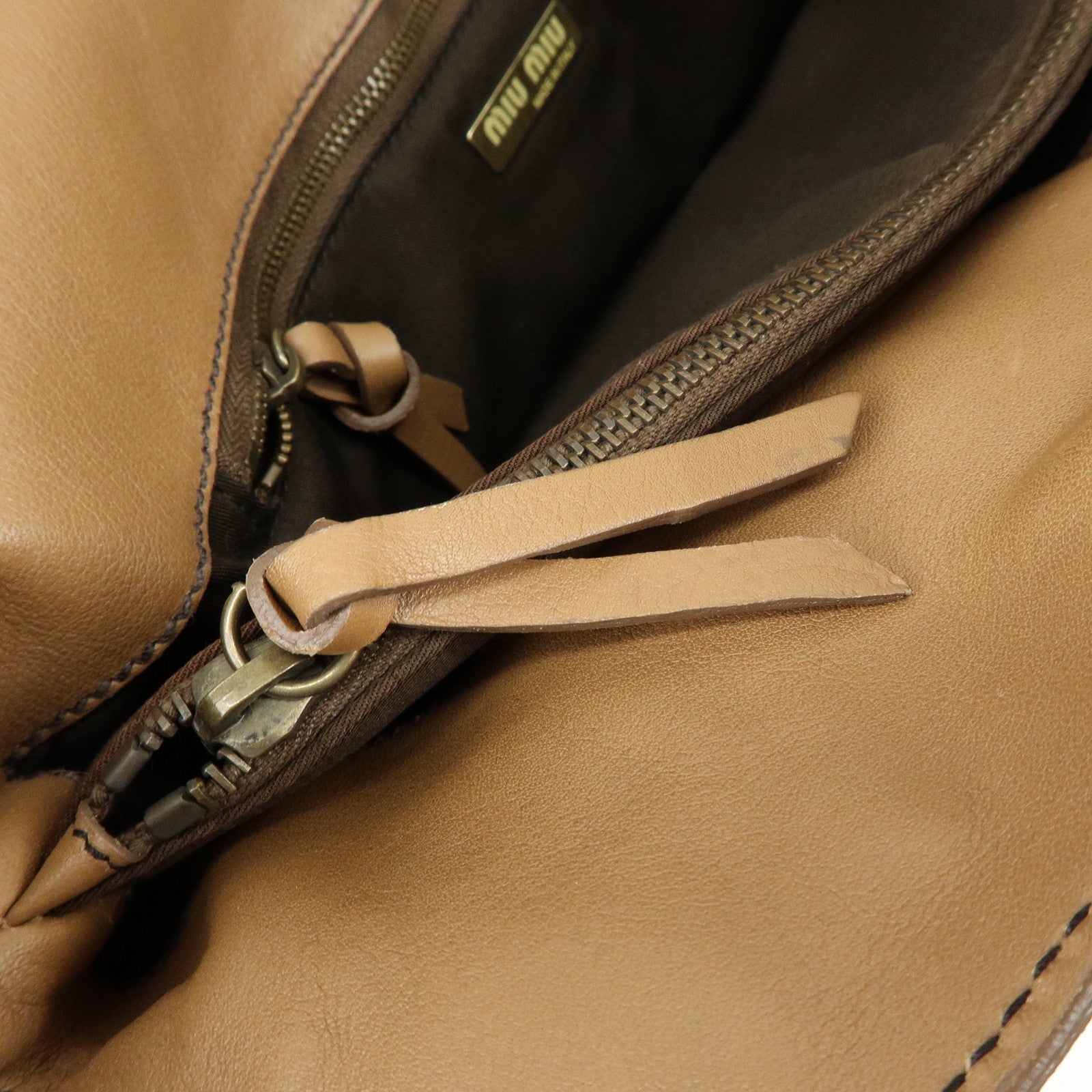 MIU MIU Logo Leather Shoulder Bag Hand Bag Brown