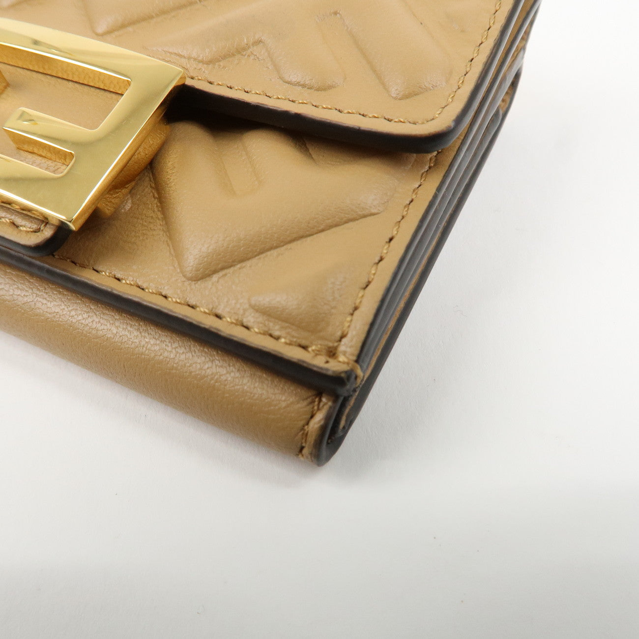 FENDI Zucca Baguette Leather Micro Tri-fold Wallet Beige 8M0395 Used