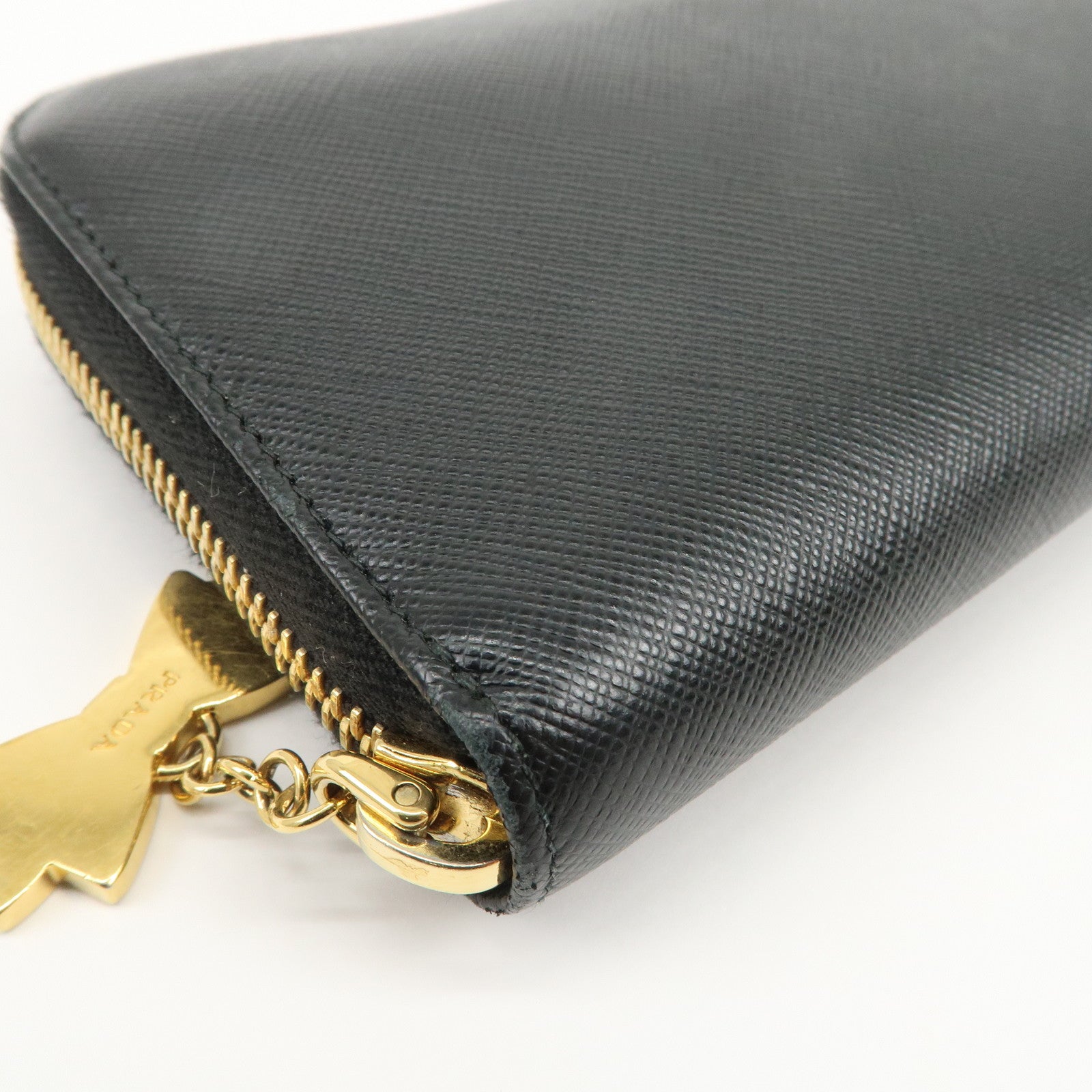 PRADA Logo Saffiano Leather Round Zippy Long Wallet Black