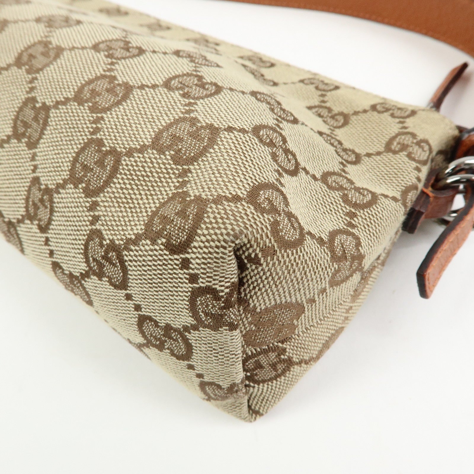 GUCCI GG Canvas Leather Mini Hand Bag Pouch Beige Brown 103399