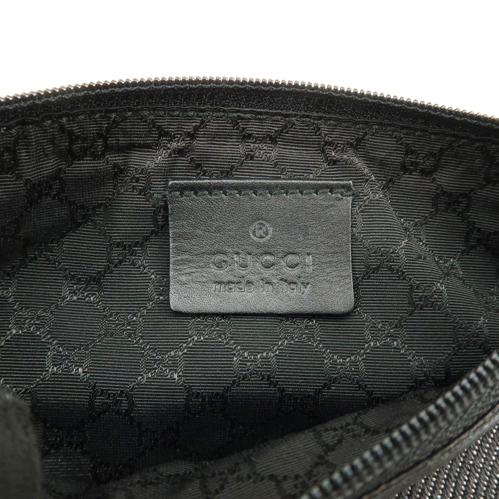 GUCCI Sherry Denim Leather Accessory Pouch Hand Bag Black 92820