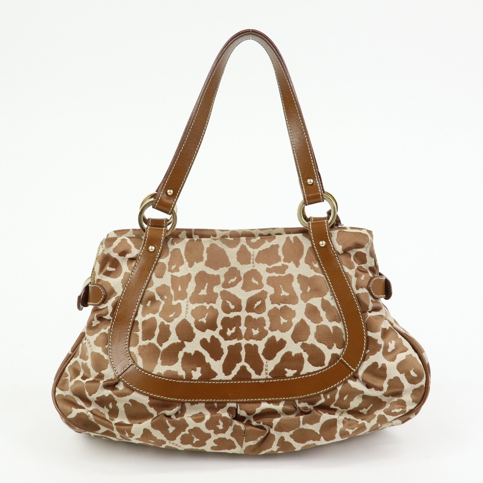 FENDI Canvas Leather Tote Bag Hand Bag Animal Print Brown 8BR628