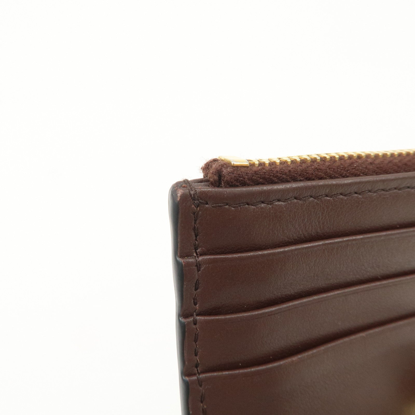 MIU MIU LOGO Leather Coin Case Card Case Brown Used