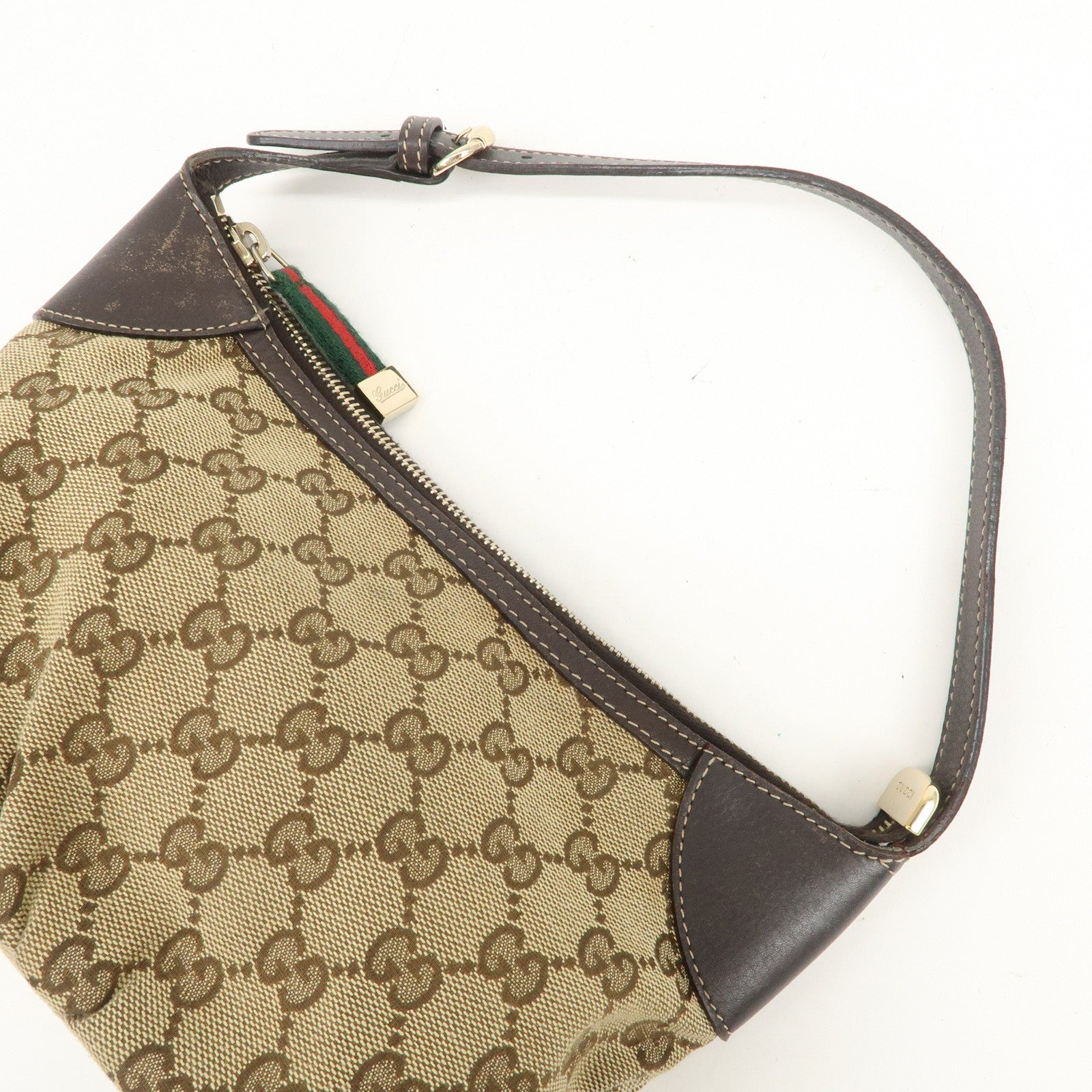 GUCCI Sherry Leather Accessory Poach Hand Bag Brown 224093