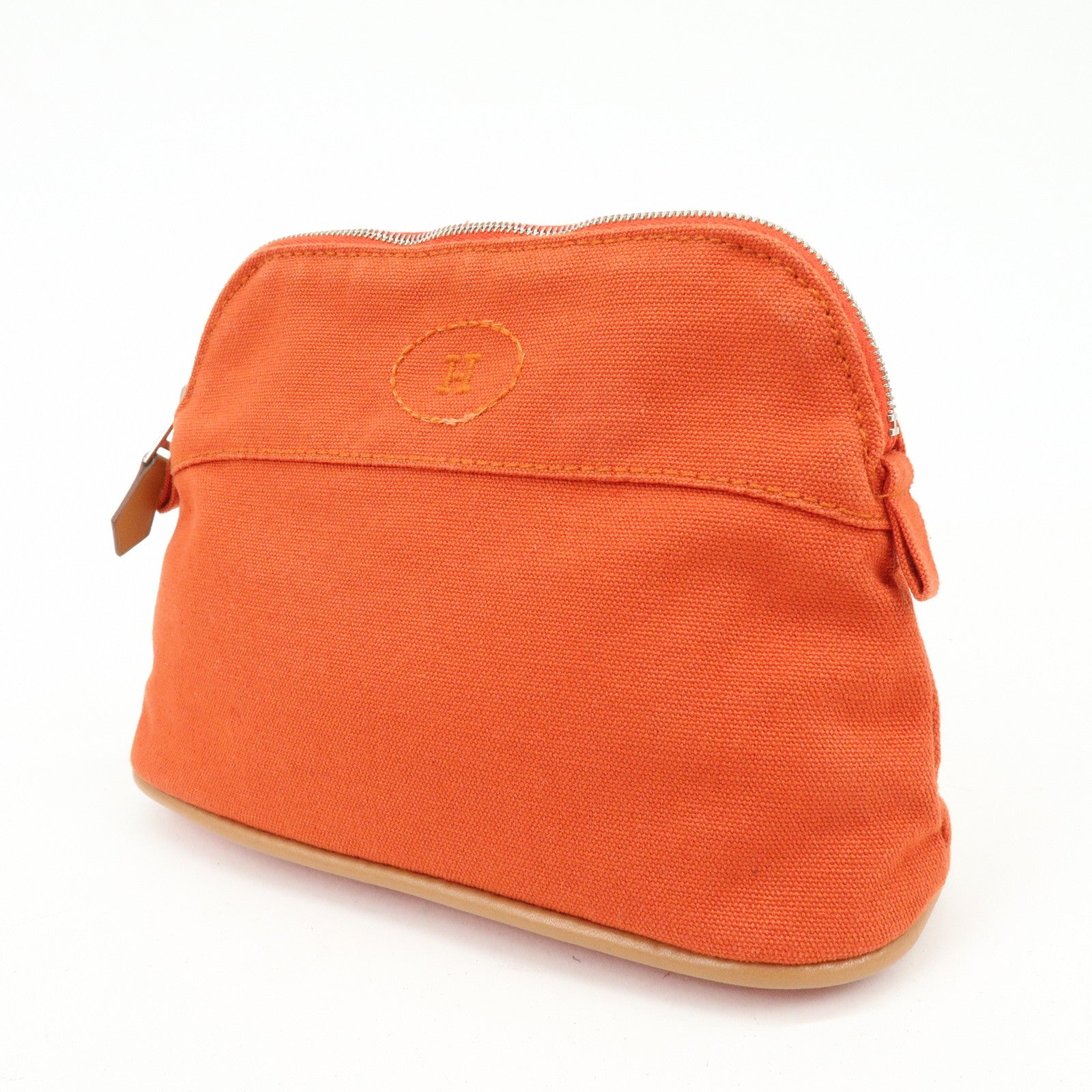 HERMES Bolide Mini Cotton Leather Pouch Cosmetic Pouch Orange