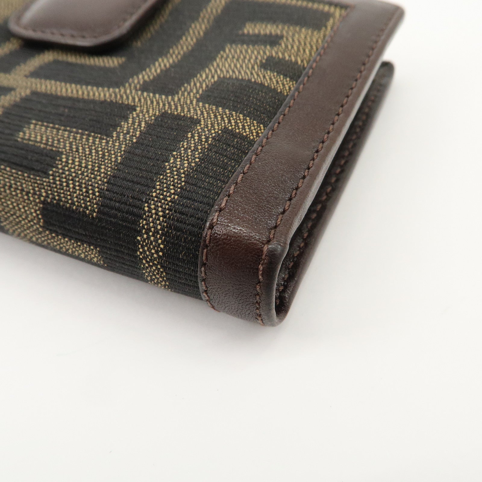 FENDI Zucca Canvas Leather Bi-Fold Compact Wallet Beige Brown 01692 Used
