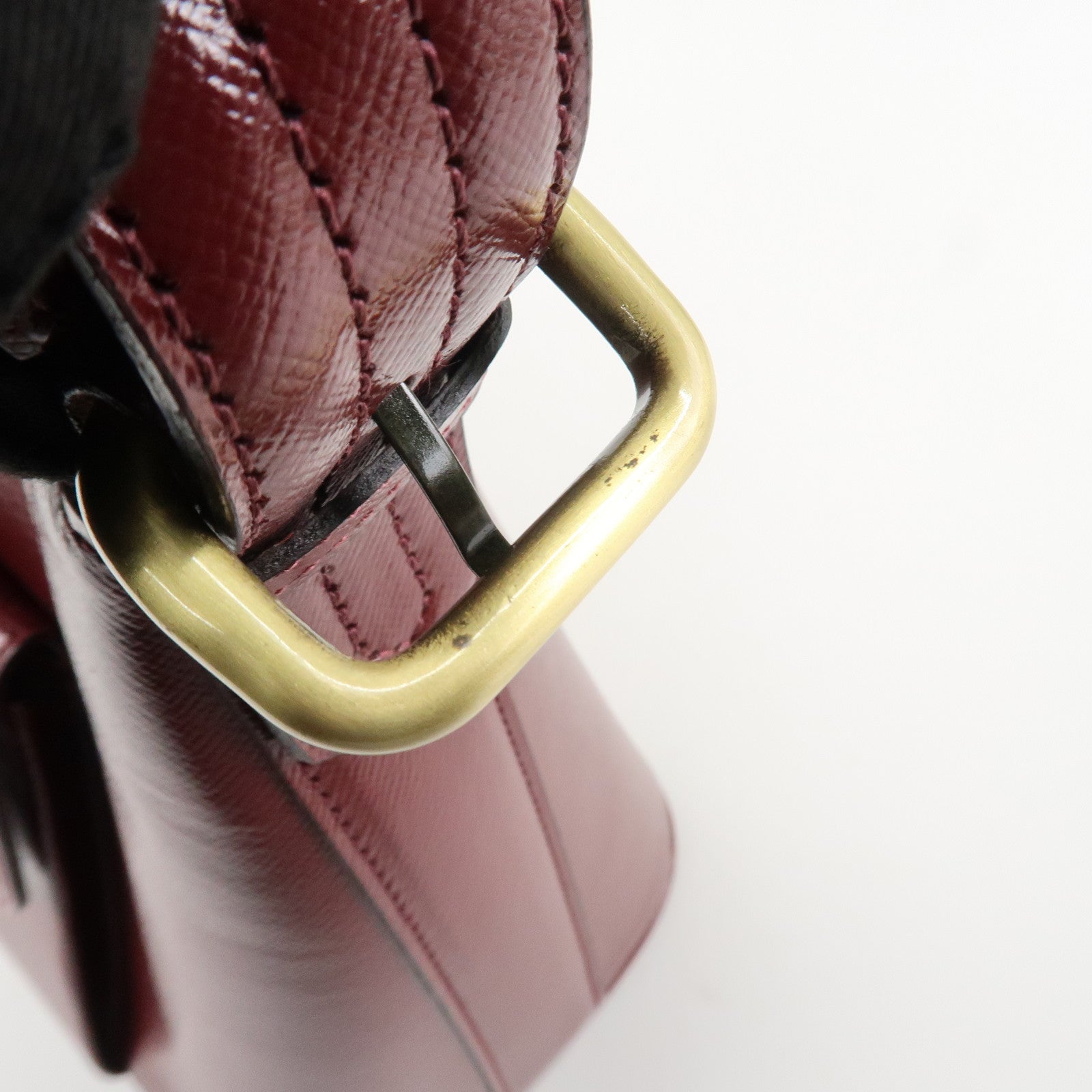 BURBERRY Logo Leather Shoulder Bag Hand Bag Bordeaux Gold Hardware Used