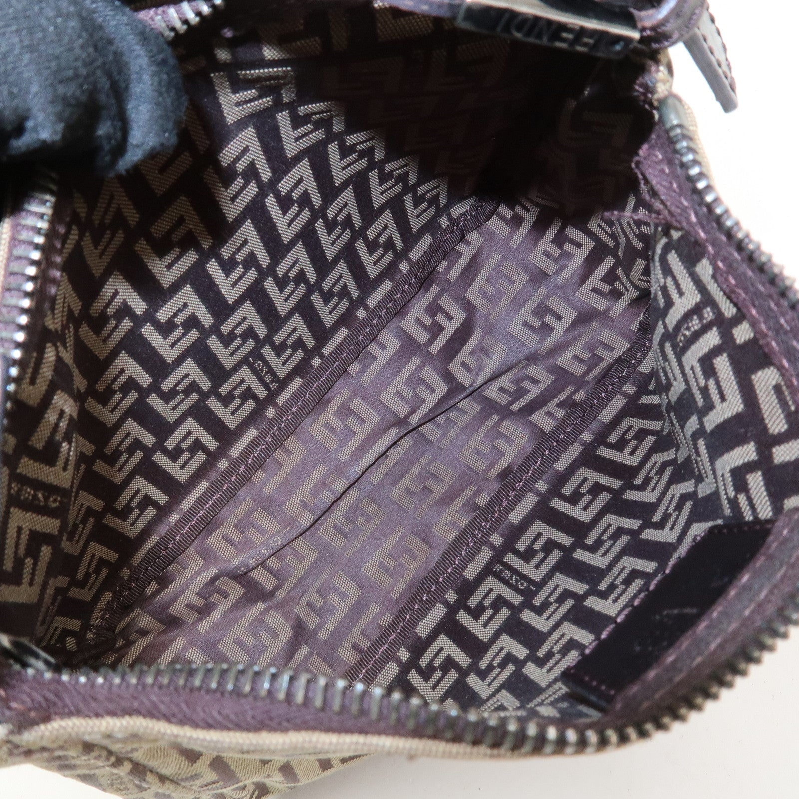 FENDI Zucchino Canvas Leather Hand Bag Pouch Bag Brown 8N0001