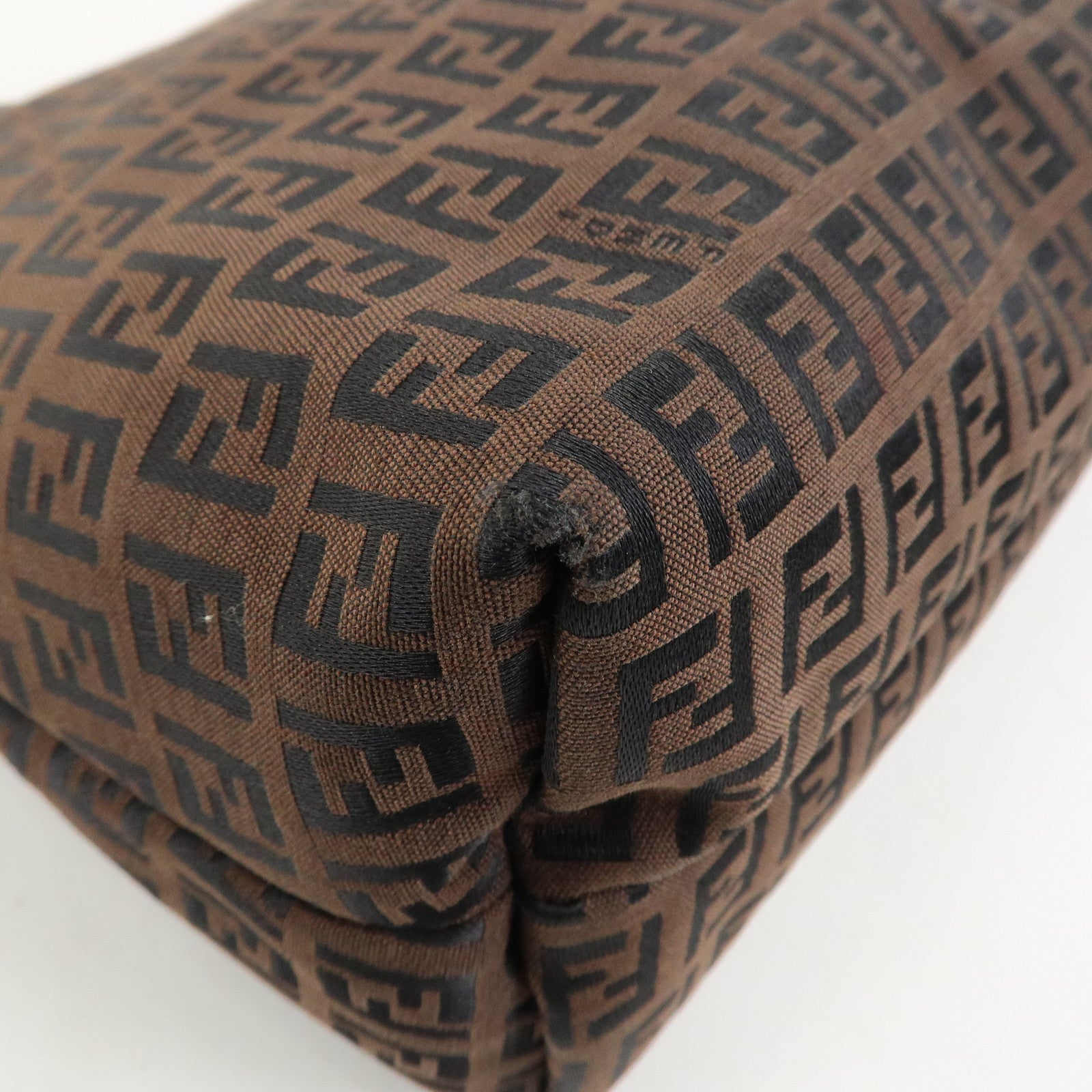 FENDI Zucchino Canvas Leather Tote Bag Brown Black 8BH023