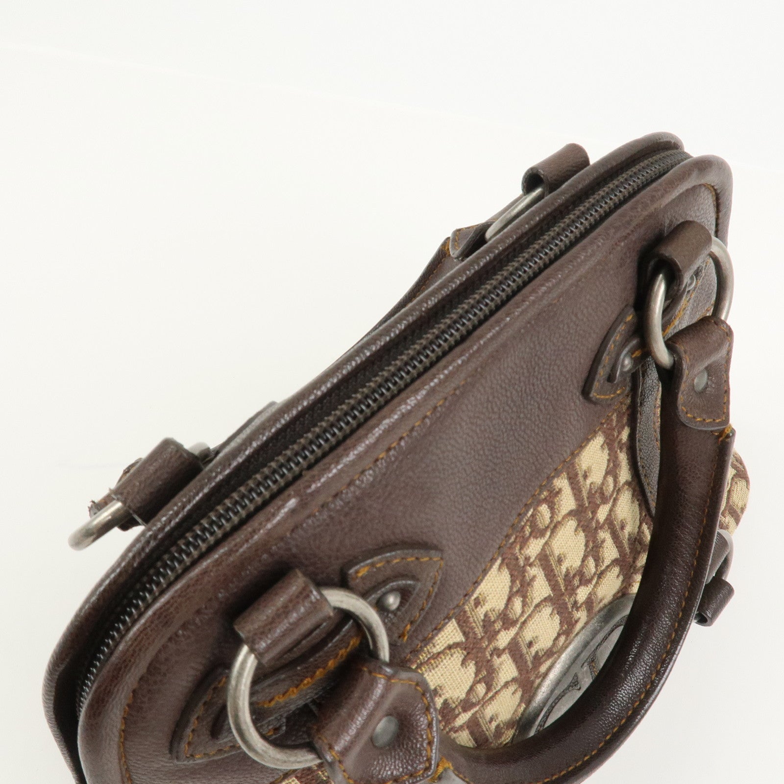 Christian Dior Trotter Canvas Leather Hand Bag Beige Brown