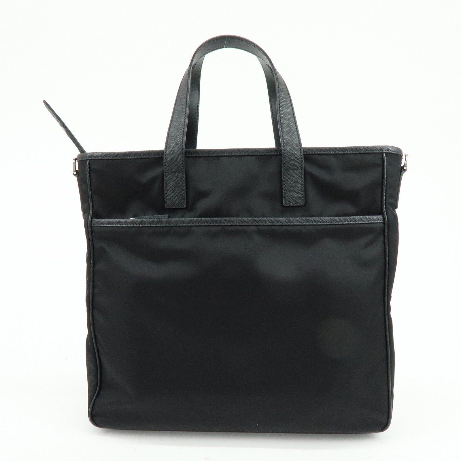 PRADA Triangle Logo Re-Nylon Saffiano Leather Tote Bag Black 2VG860