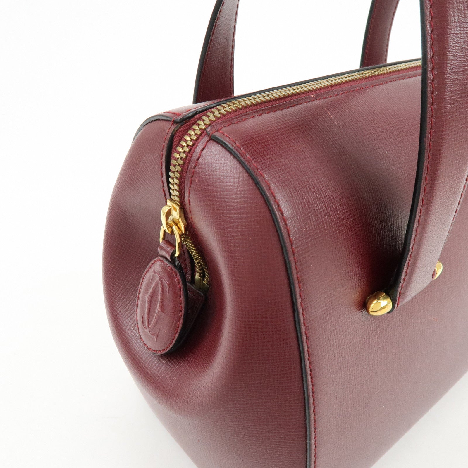 Cartier Must de Cartier Leather Boston Bag Hand Bag Bordeaux