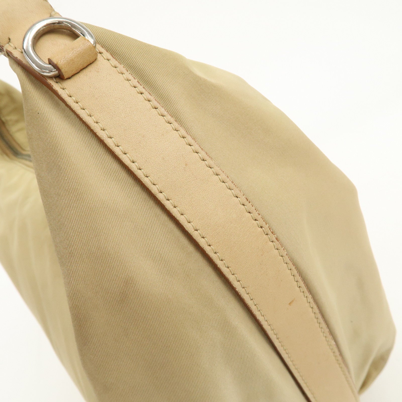 PRADA Logo Nylon Leather Shoulder Bag Hand Bag Beige BR3315
