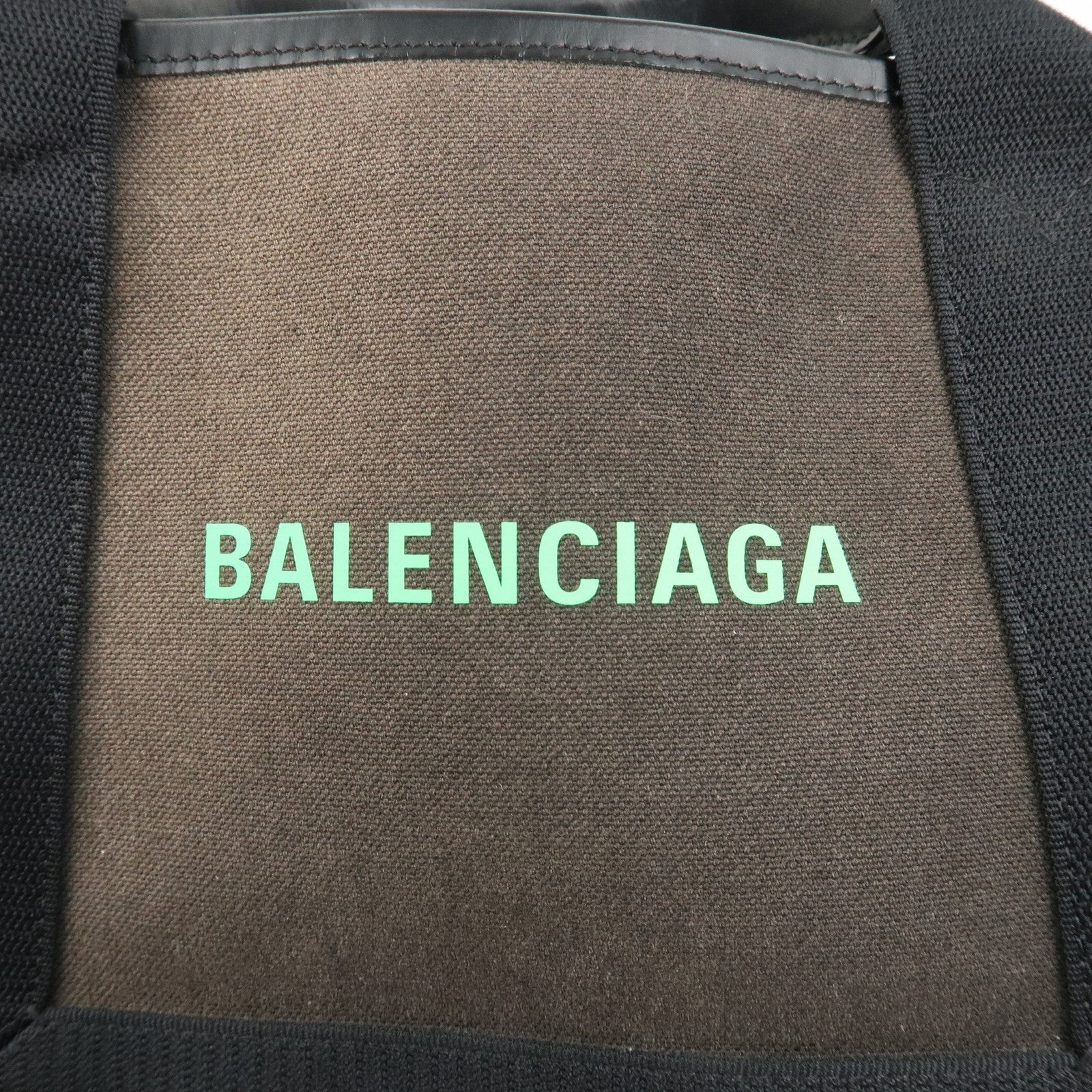 BALENCIAGA Canvas Leather Navy Cabas XS Hand Bag Brown 390346