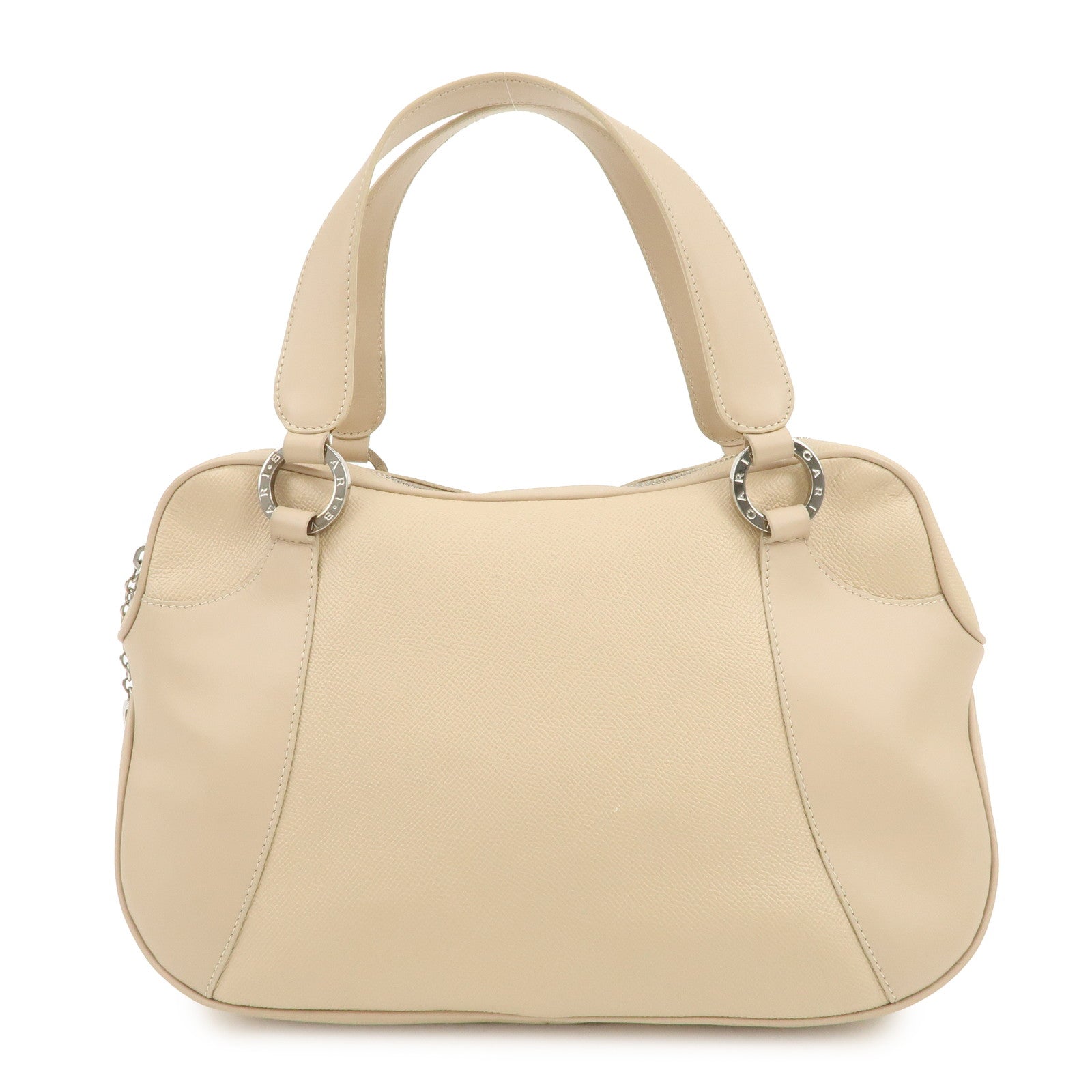 BVLGARI Logo Leather Hand Bag Shoulder Bag Beige
