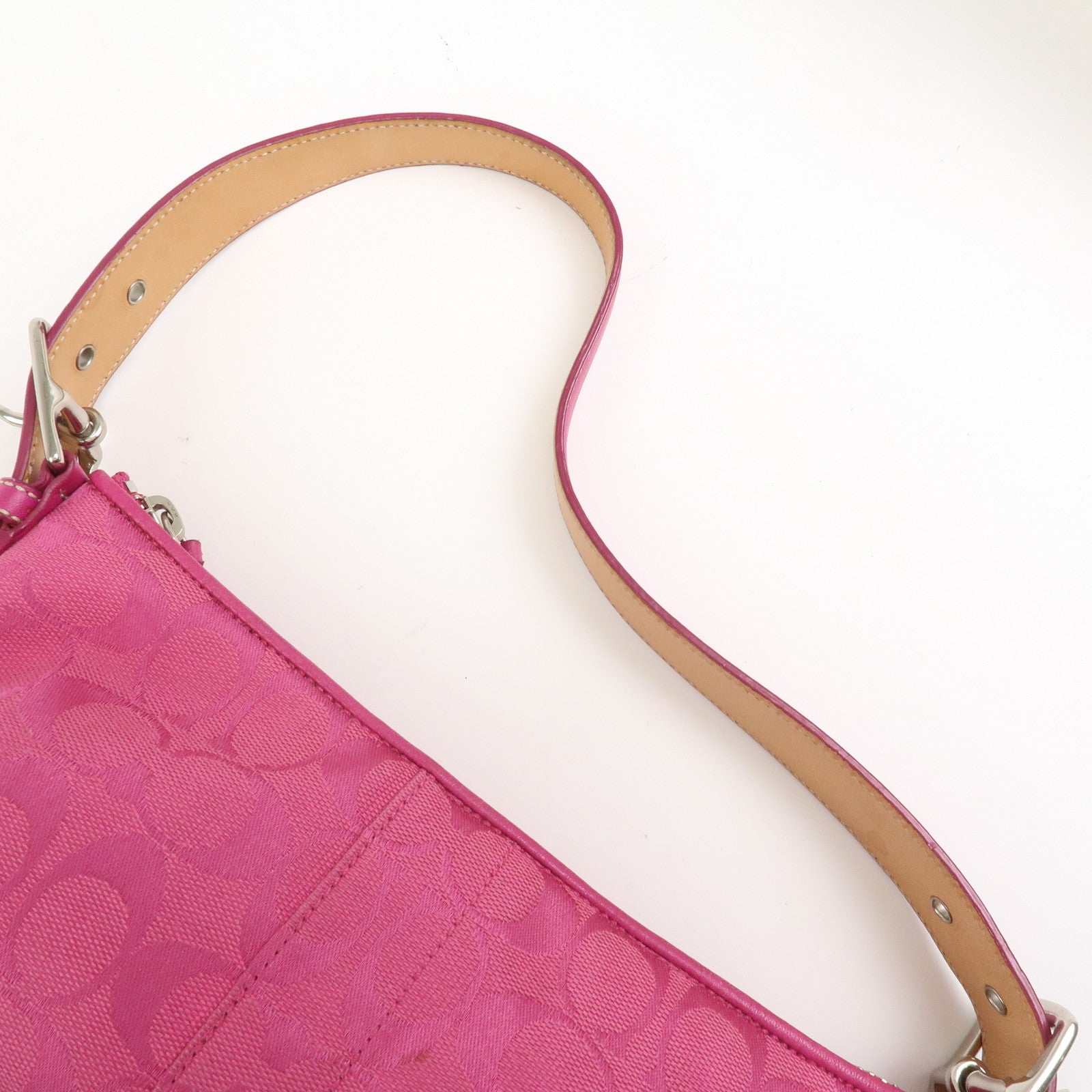 COACH Signature Logo Canvas Leather Shoulder Bag Hand Bag Pink