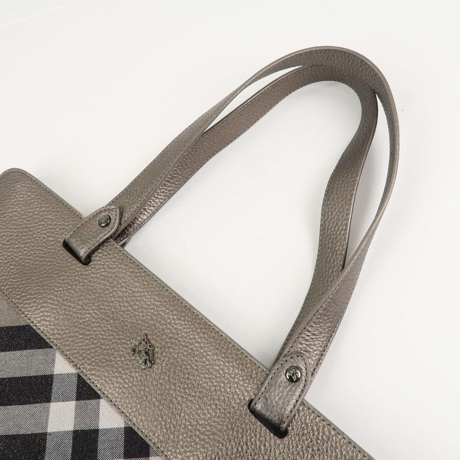 BURBERRY Logo Canvas Leather Tote Bag Shoulder Bag Gray Silver