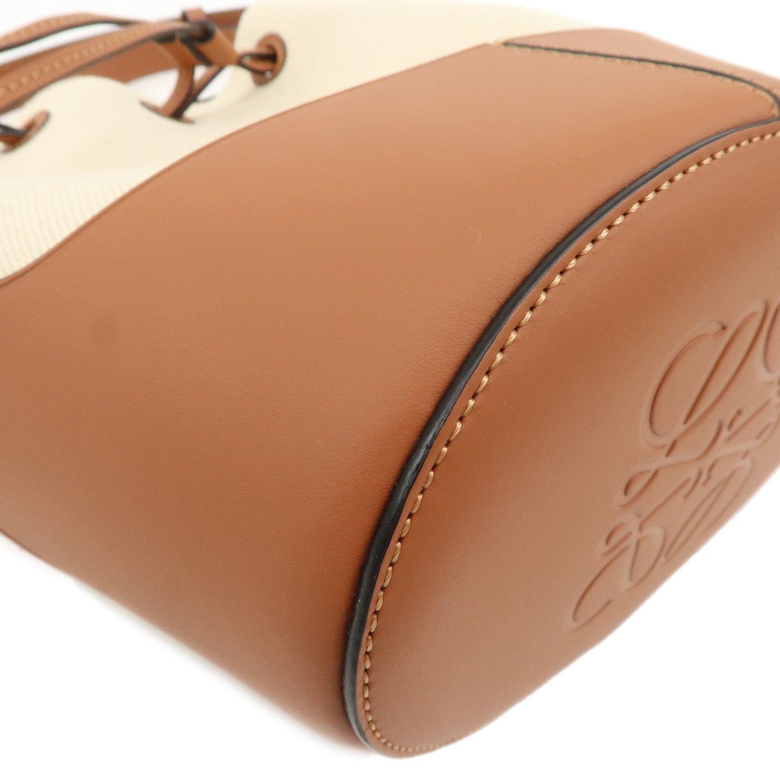 LOEWE Balloon Leather Canvas Crossbody Bag Small Natural Brown