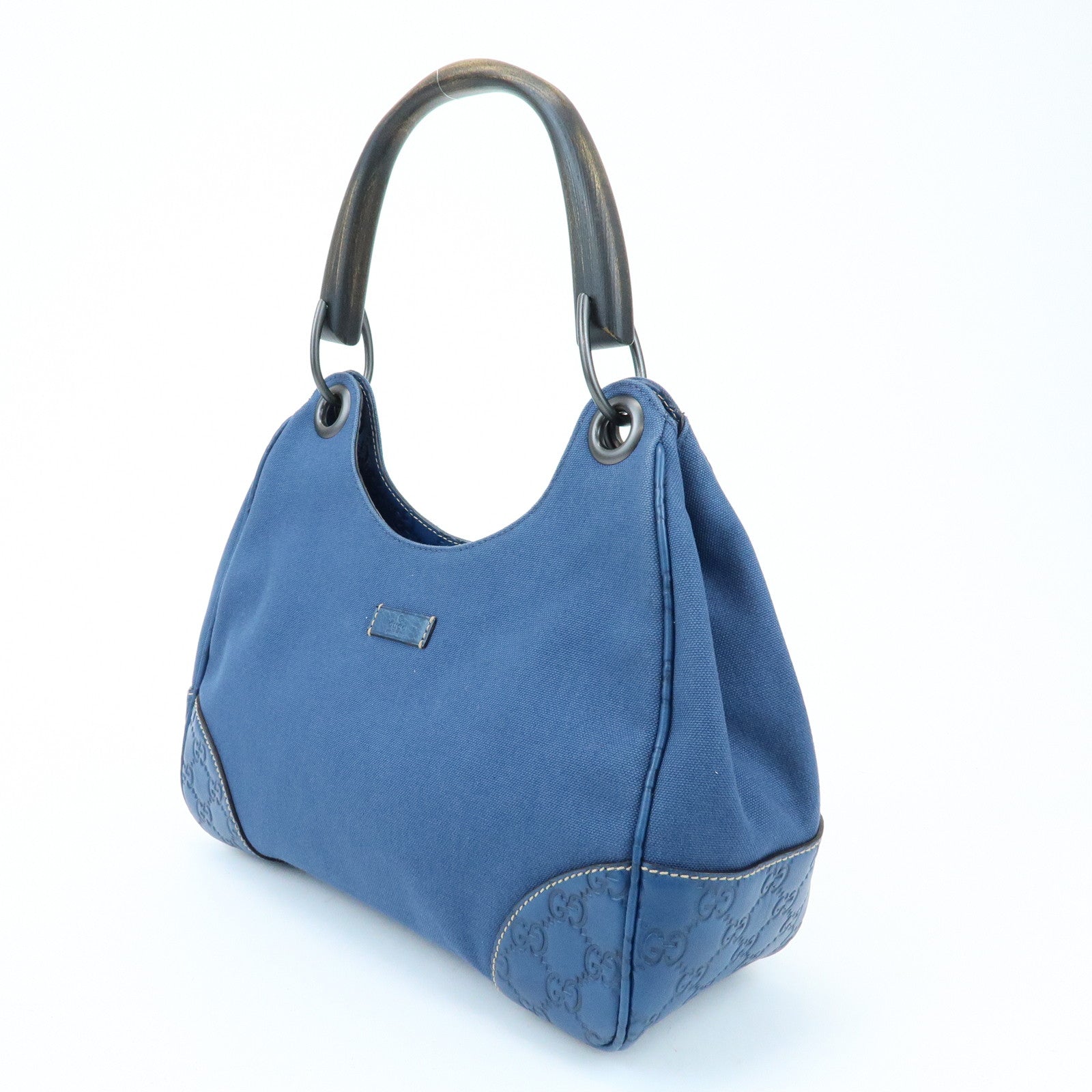 GUCCI Canvas Guccissima Leather Wood Shoulder Bag Blue 257265