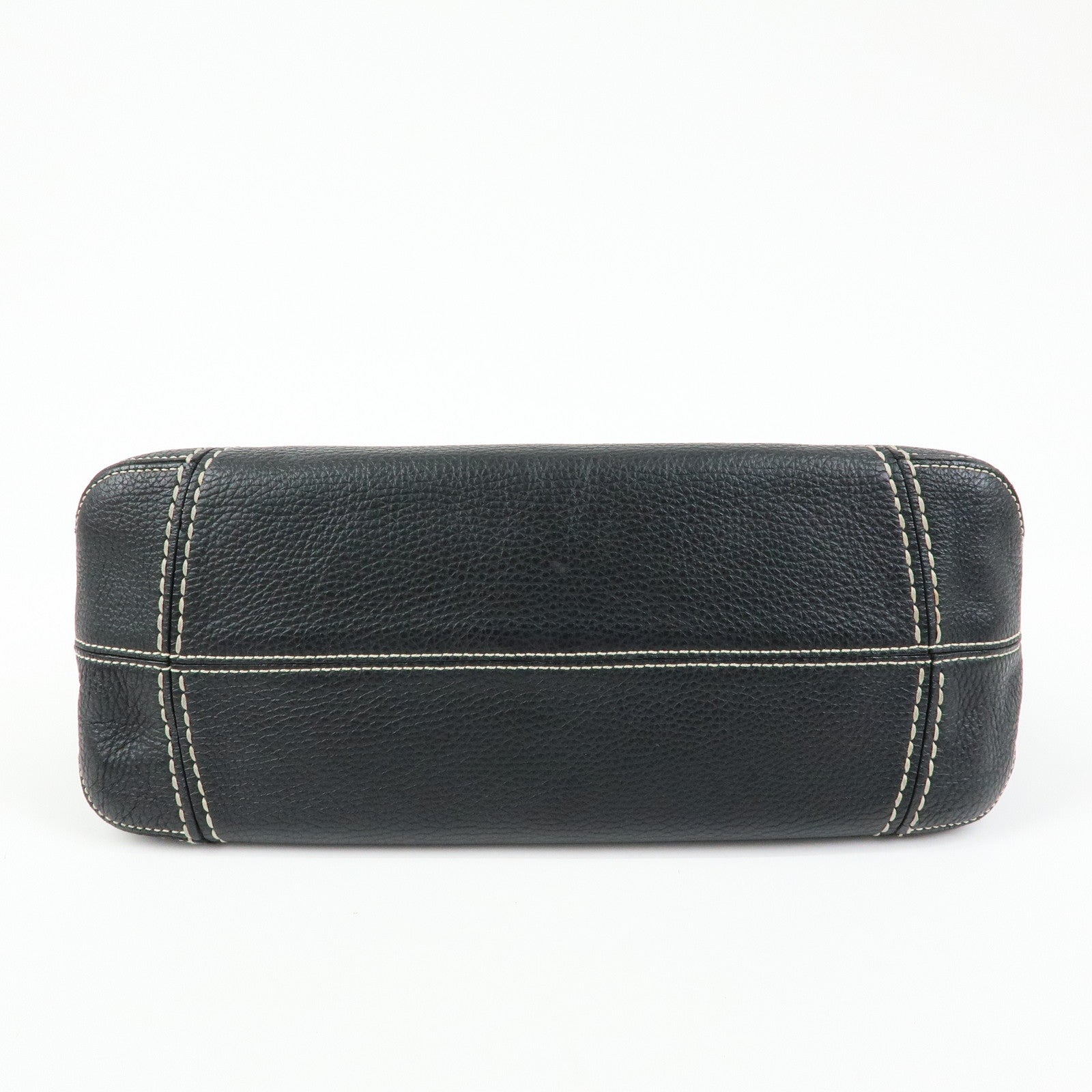 TOD'S Logo Stitches Leather Shoulder Bag Hand Bag Black