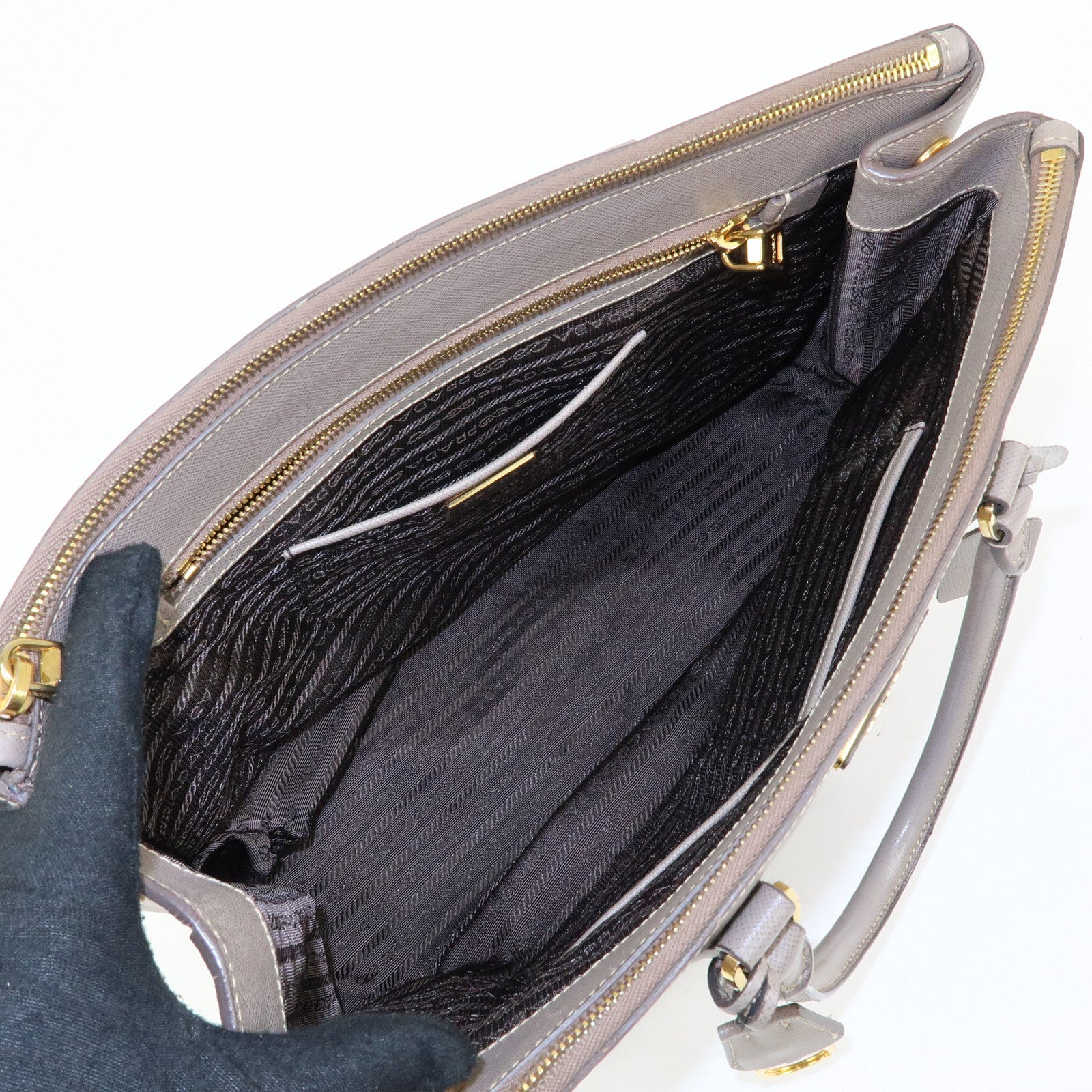 PRADA Triangle Logo Galleria Saffiano Leather Tote Hand Bag Gray