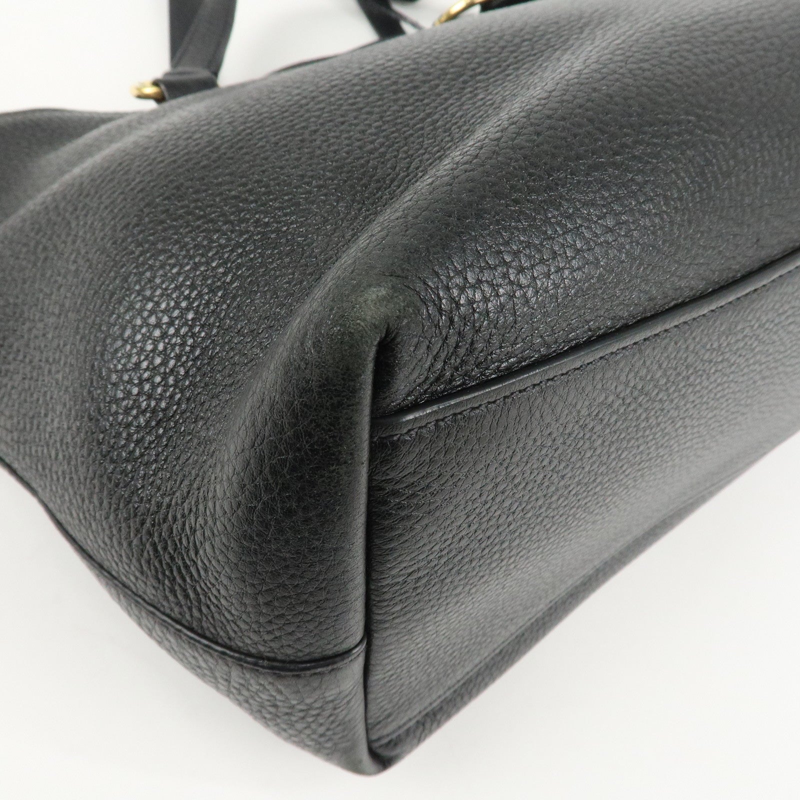 PRADA Logo Leather Tote Bag Shoulder Bag Black 1BG100 Used