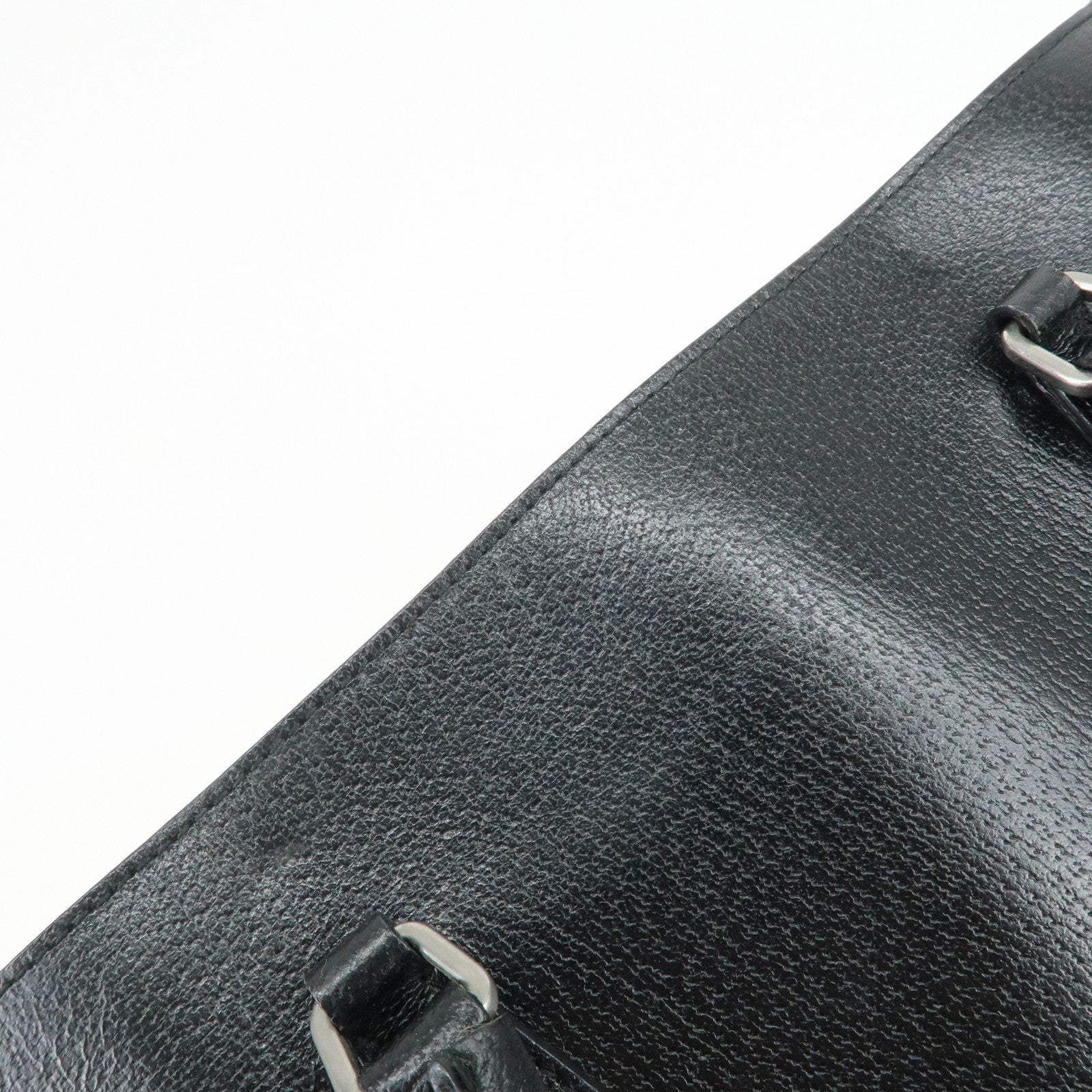 PRADA Triangle Logo Leather Tote Bag Shoulder Bag Black BR0394