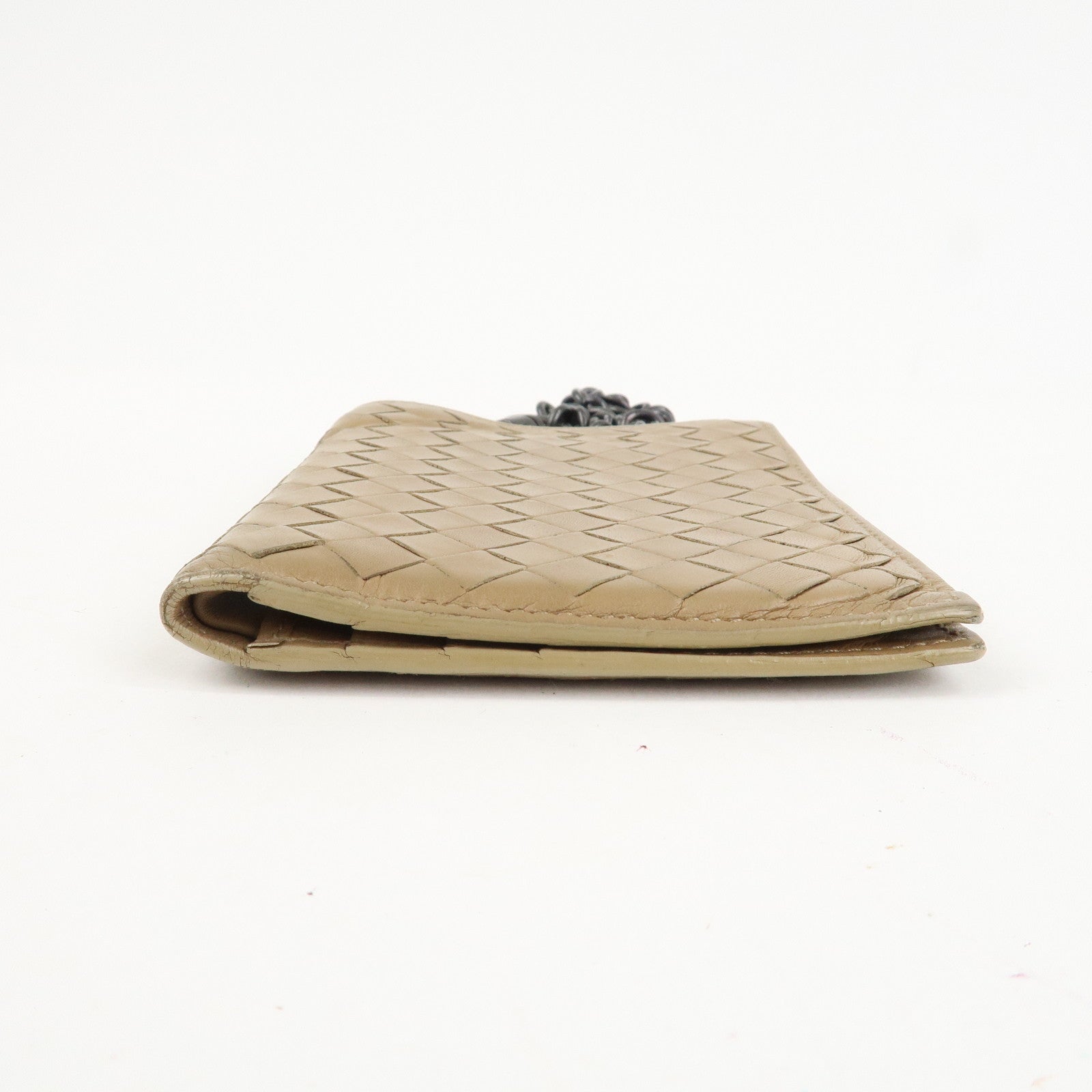 BOTTEGA VENETA Intrecciato Leather Chain Wallet Mini Wallet Beige Used