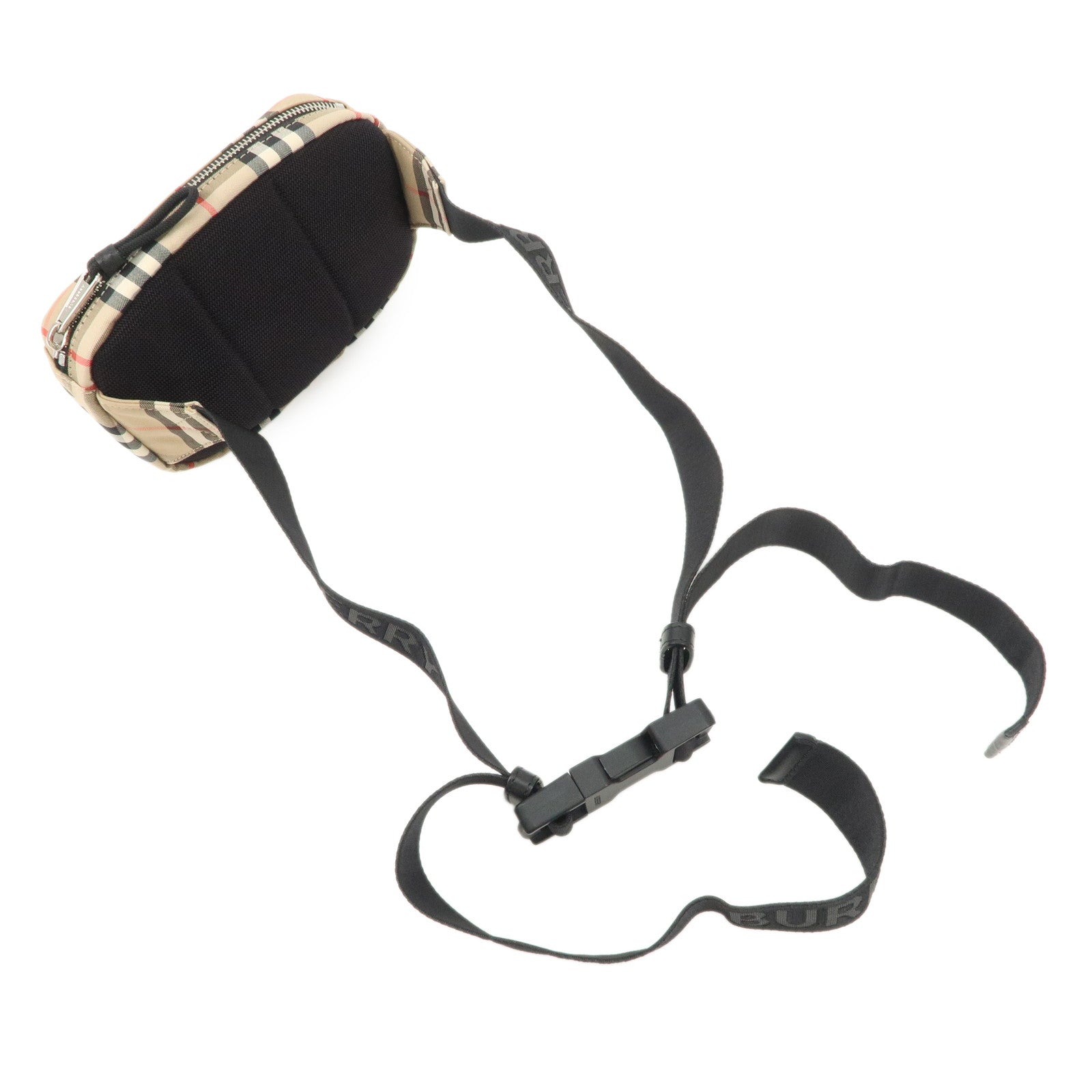 BURBERRY Leather Canvas Waist Bag Nova Plaid Beige Black Used