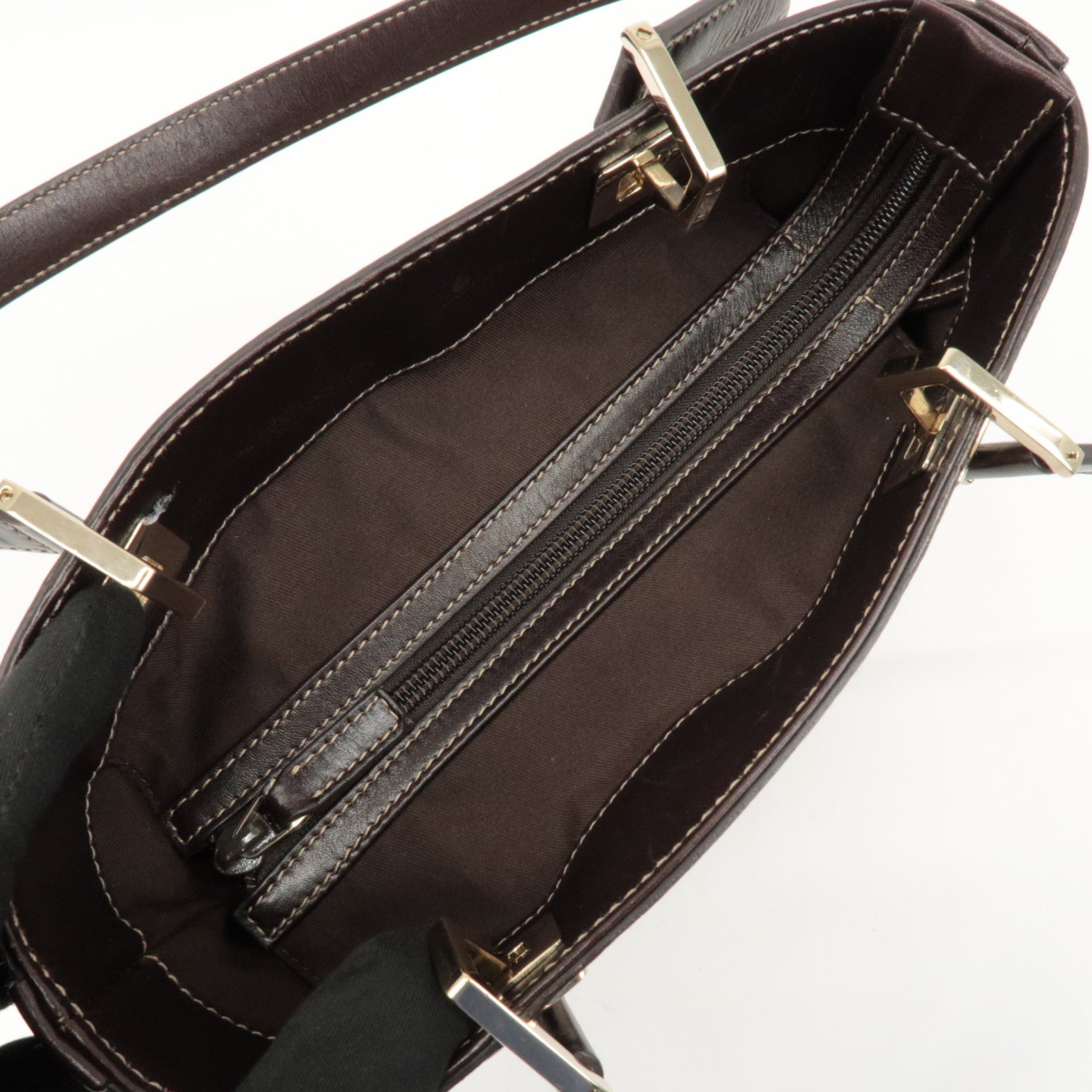 GUCCI GG Canvas Leather Tote Bag Hand Bag Beige Dark Brown 145994 Used